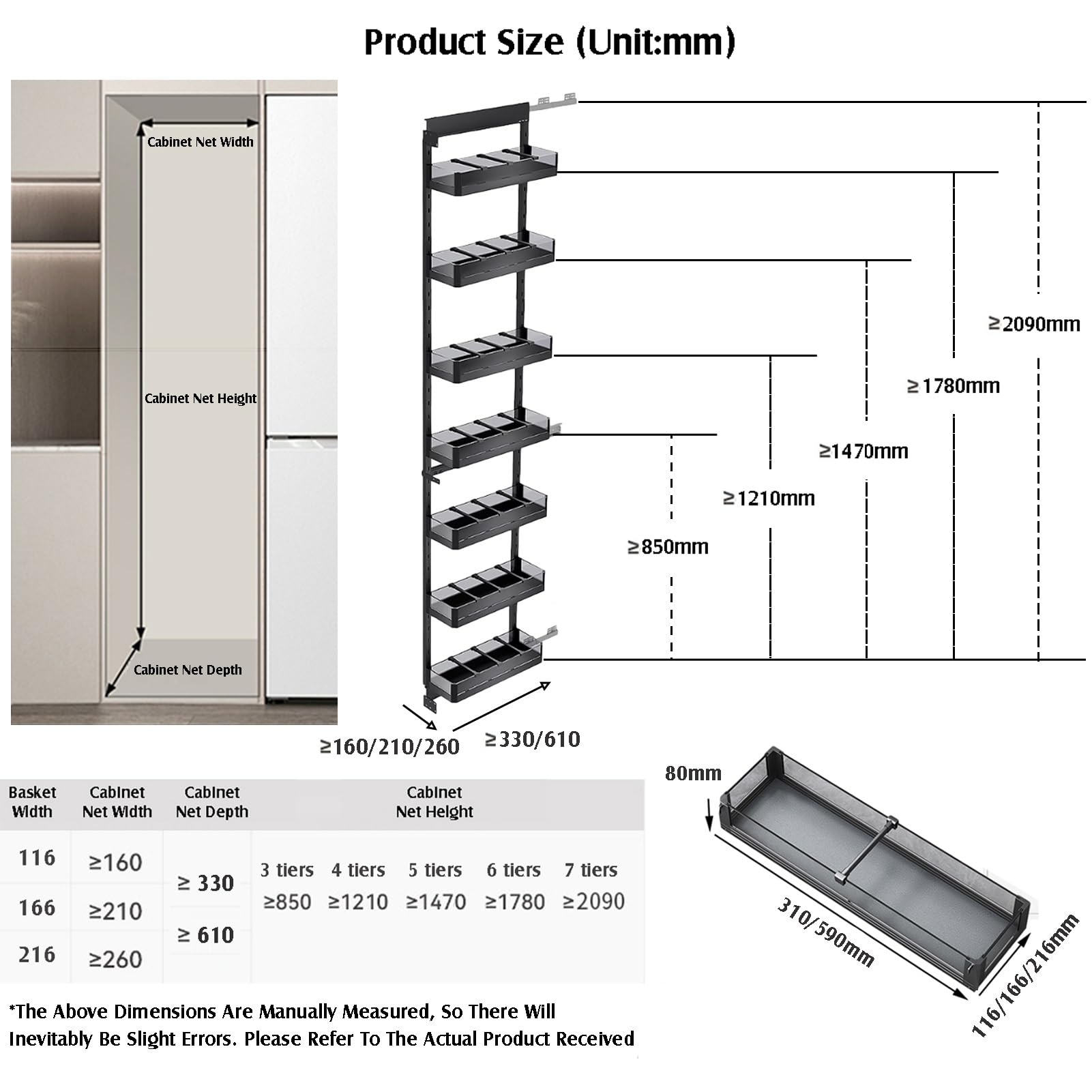 Wytrzymały, wysuwany organizer do szafki z cichymi szynami tłumiącymi i regulowanymi półkami do kuchni w spiżarni(160x610x5tier)