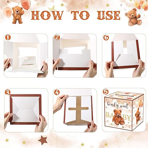 Miniatura 4 de Fumete 51 piezas Caja de tarjetas de rifa de pañales con osos con tarjetas de rifa de pañales insertadas, No podemos esperar, para baby shower,