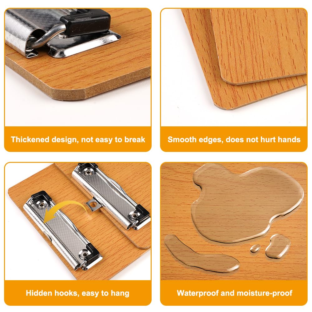 5 Piezas A5 Portapapeles con Pinza, A5 Portapapeles de Madera con Pinza y Agujero para Colgar, Tableros con Pinza para Notas, Carpeta con Pinza, para Escuela Oficina Restaurante (14,5x21,5 cm)