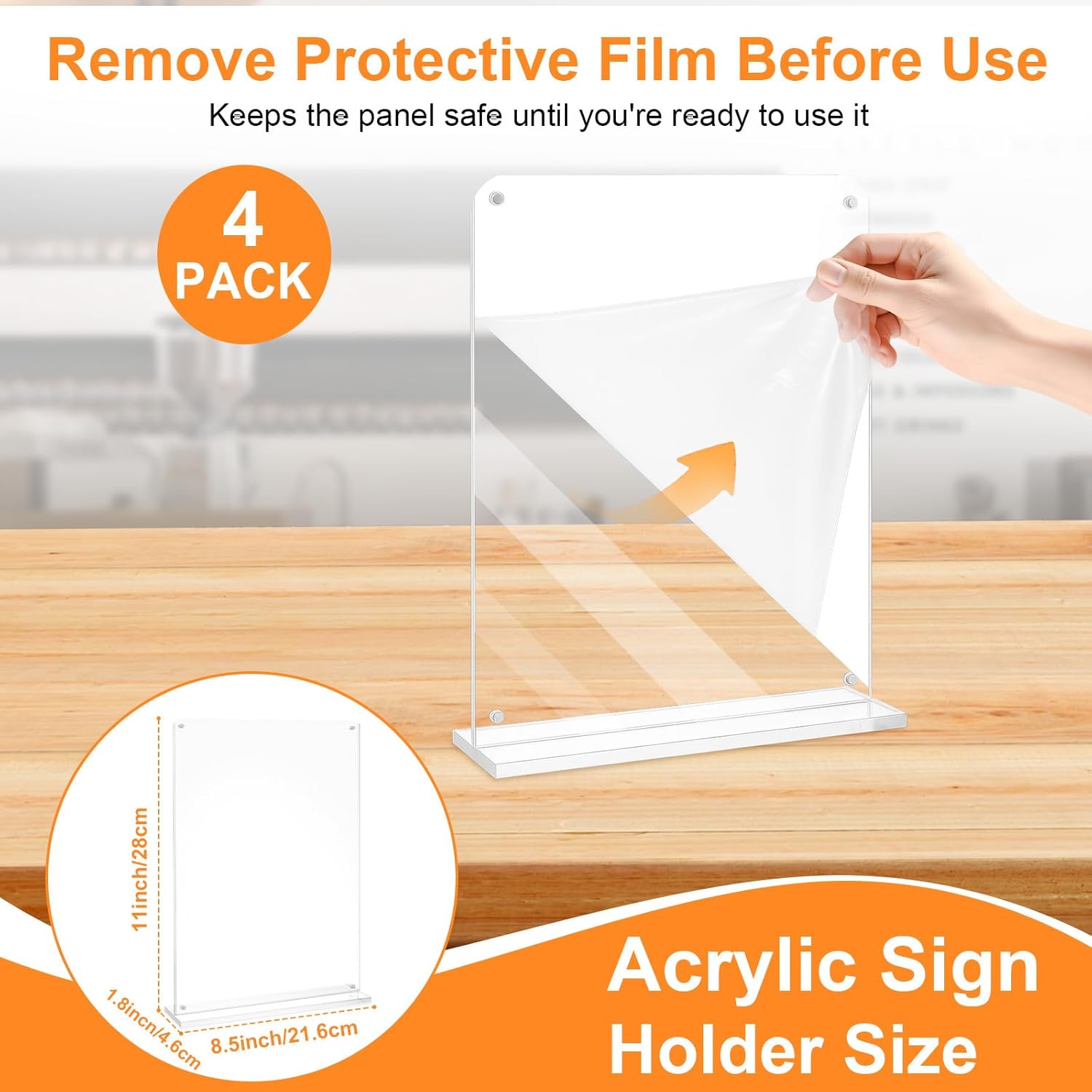 8.5x11 Acrylic Sign Holder Table Top with Magnetic Corners, 4-Pack, Rounded Corners – Quick Change Display Stand for Menus, Posters and Ads, Restaurant, Office, Events, Retail