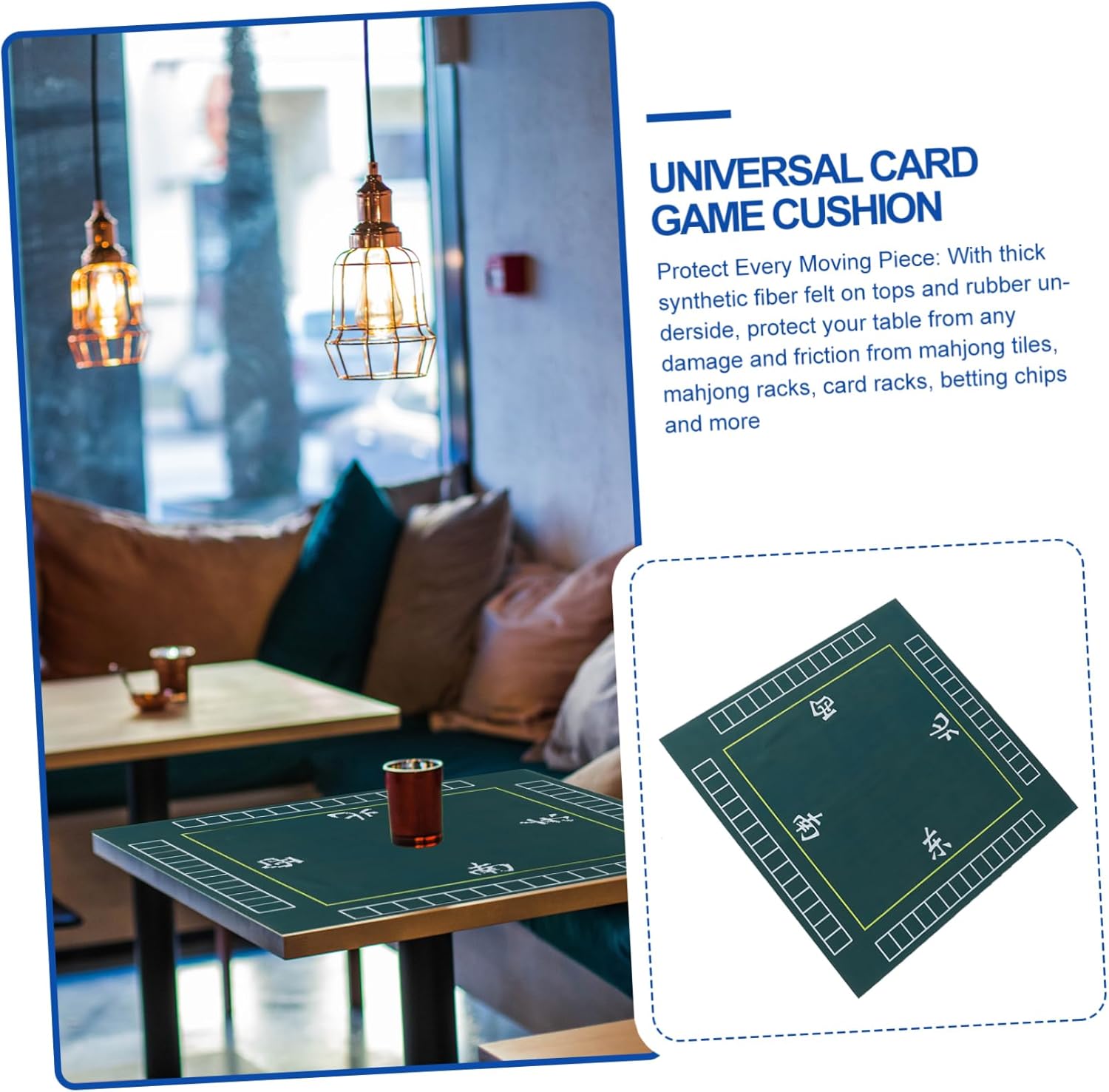 Square Table Cover for Board Games Thickened Green Mahjong Mat with Non-Slip Backing for Dominoes Poker and Card Games