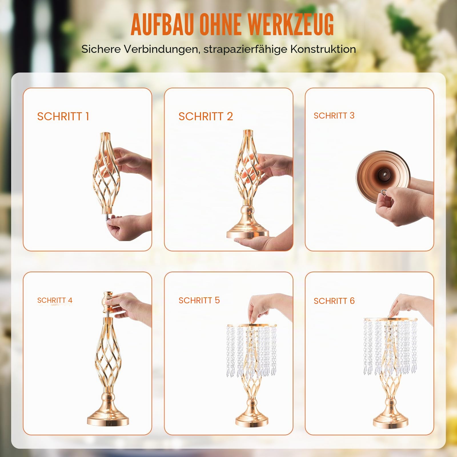 VEVOR 20 STK 43 cm hoher Blumenständer aus Kristallglas für Hochzeiten, Metallvase für Hochzeitsmittelstücke, goldene Blumenhalter, Blumenständer für Tische, Hochzeitsessen, Partys