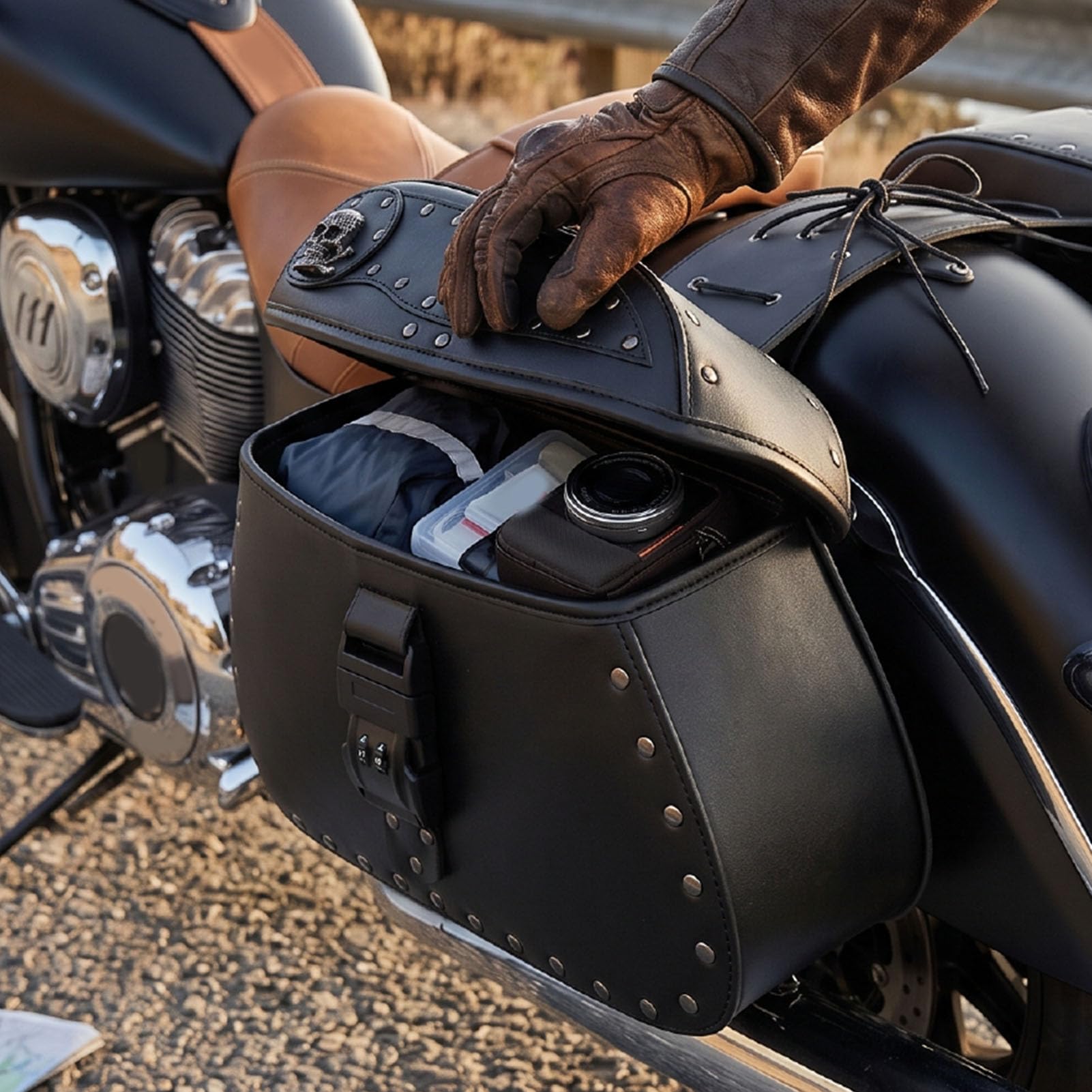 aqxreight Uniwersalne Torby Boczne Motocyklowe Sakwy ze Skóry PU 30L