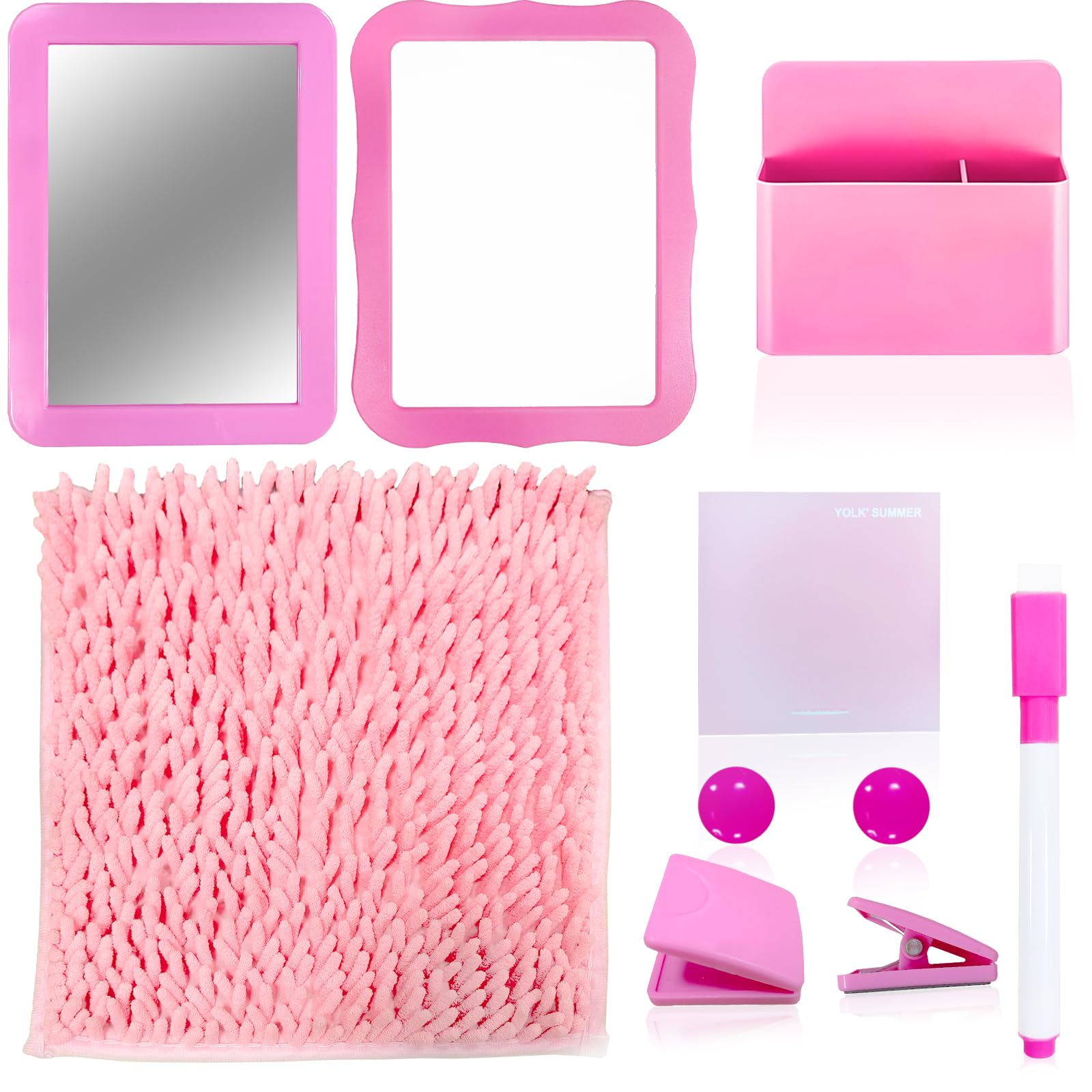 10Pcs Locker Set with Dry Erase Board Fur Rug Carpet Marker Sticky Note Locker Accessories Set Decoration for School Lockers Decoration (Pink)