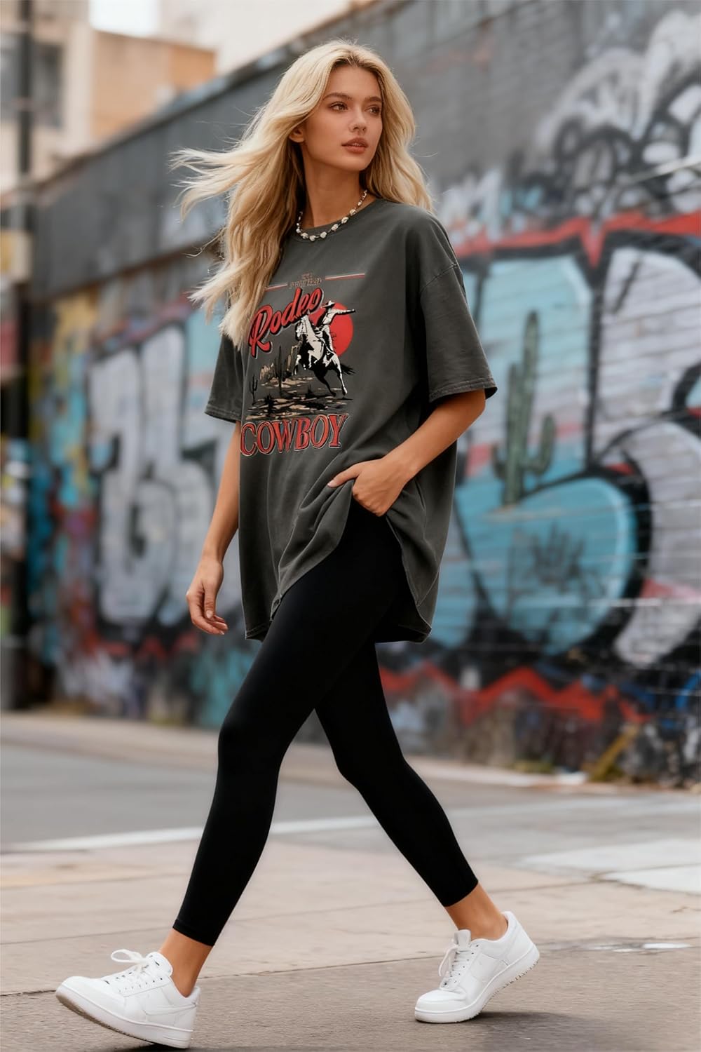 Oversized Western Shirts for Women Cowgirl Rodeo Graphic Tee Top Cowboy Vintage Country Concert Outfit - Image 4