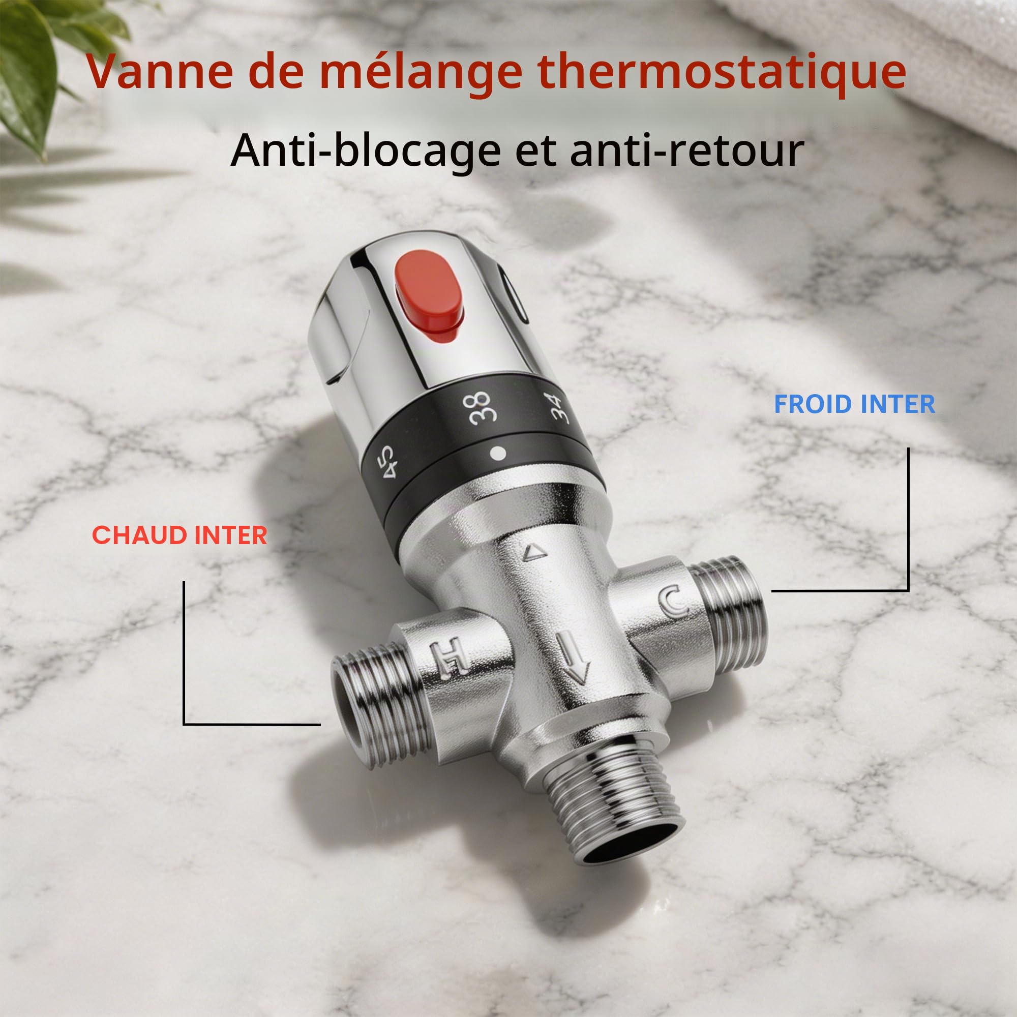 MORADO Mitigeur thermostatique pour système de douche, vanne de contrôle de température de l'eau avec connexions BSP 15 mm, laiton massif, chrome