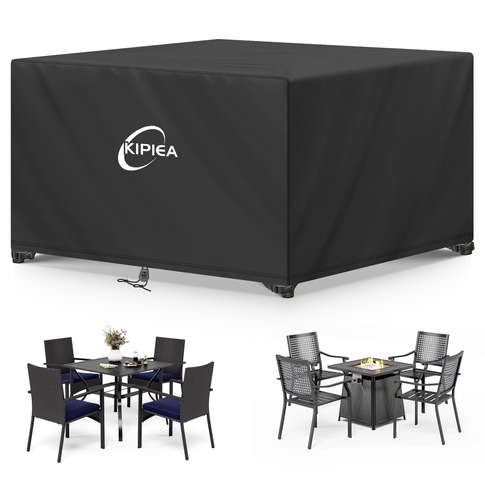 Kipiea Garden Furniture Covers, Outdoor Table Covers Waterproof, 420D Oxford Fabric Patio Furniture Cover Square Windproof