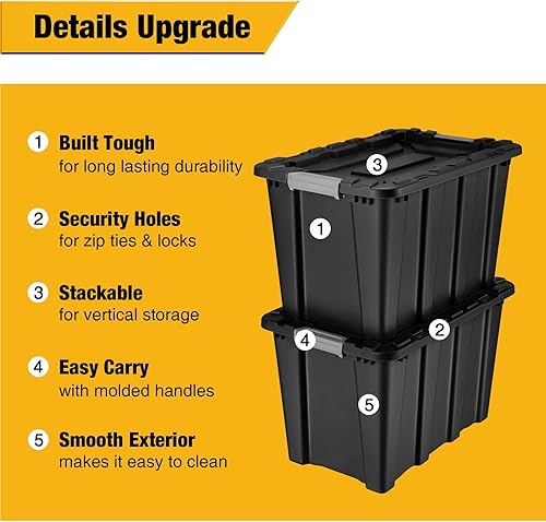 Miniatura 6 de V12 - Contenedores de almacenamiento de plástico de 16 galones con tapas de cierre, contenedores apilables y resistentes con orificio de bloqueo y