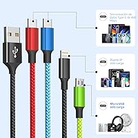 Vista 2 de Travel Essentials - Cable de carga múltiple [2 unidades de 5 pies], accesorios de automóvil, cables de carga 4 en 1, cable USB, cargador de teléfono