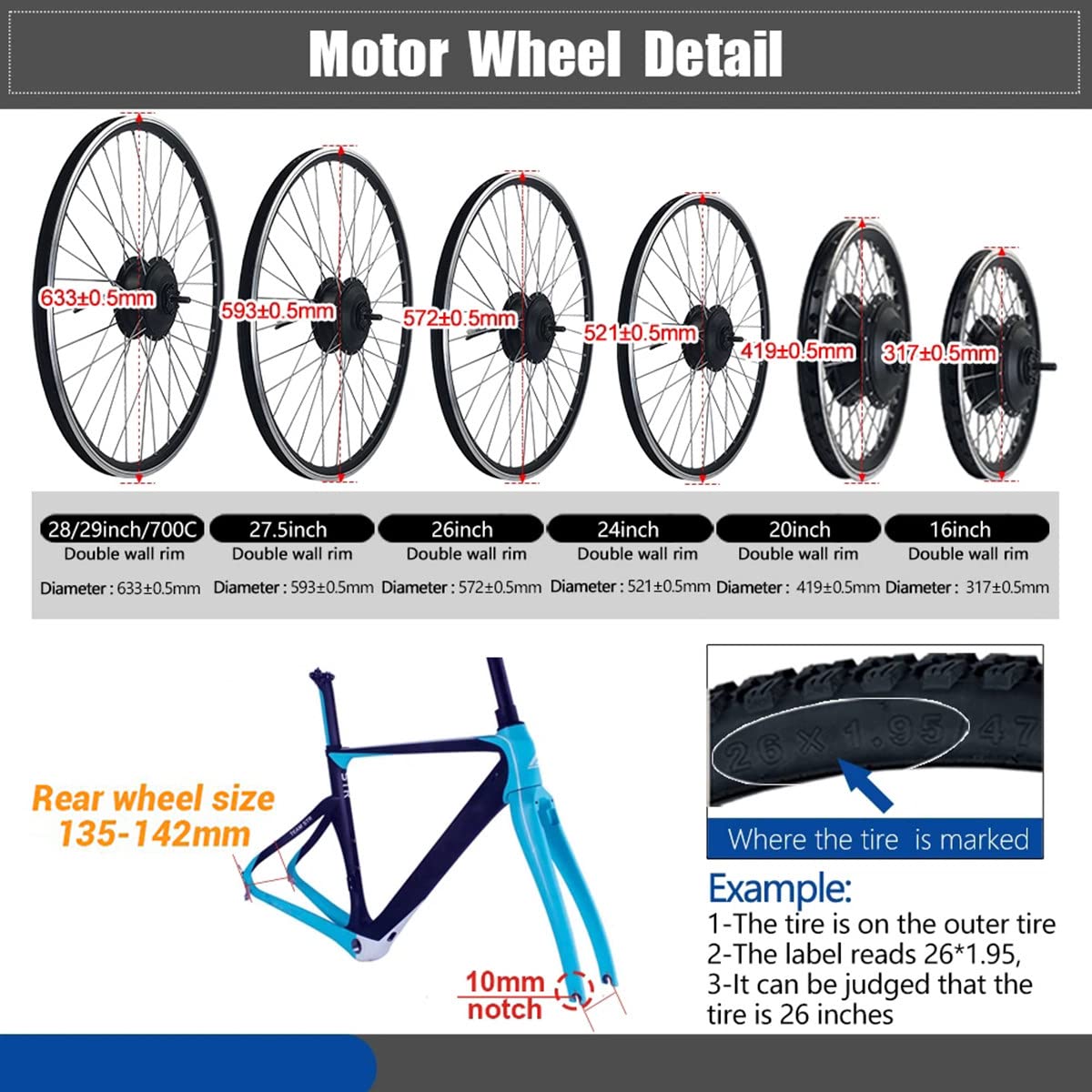 Kit Bici elettrica, Kit di conversione Bici elettrica 48V 1500W Kit Motore mozzo Bicicletta elettrica, 20"/24"/26"/27,5"/28"/29"/700C Kit di conversione Bici elettrica Ruota Poster