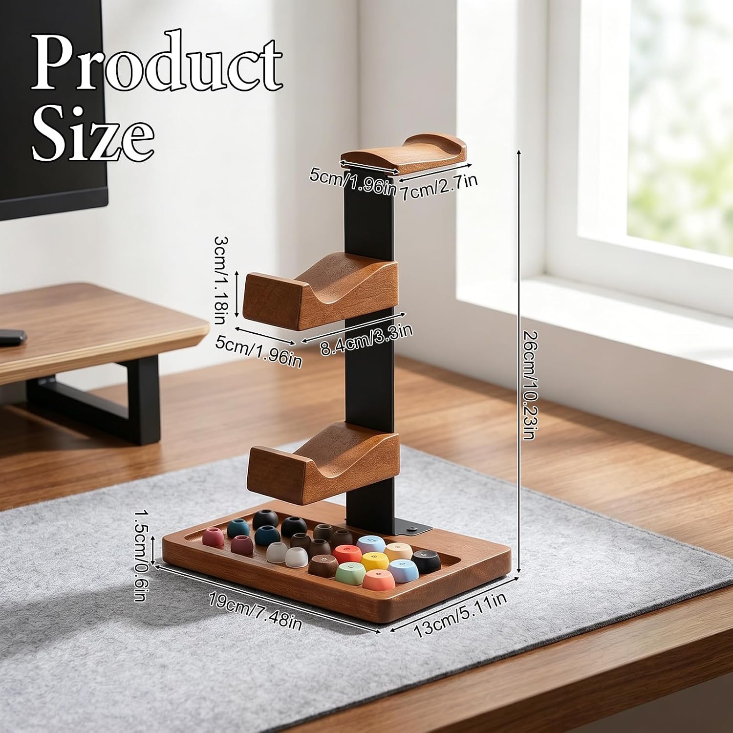 Wooden Headphone and Controller Stand, 2-in-1 Wood Controller Stand