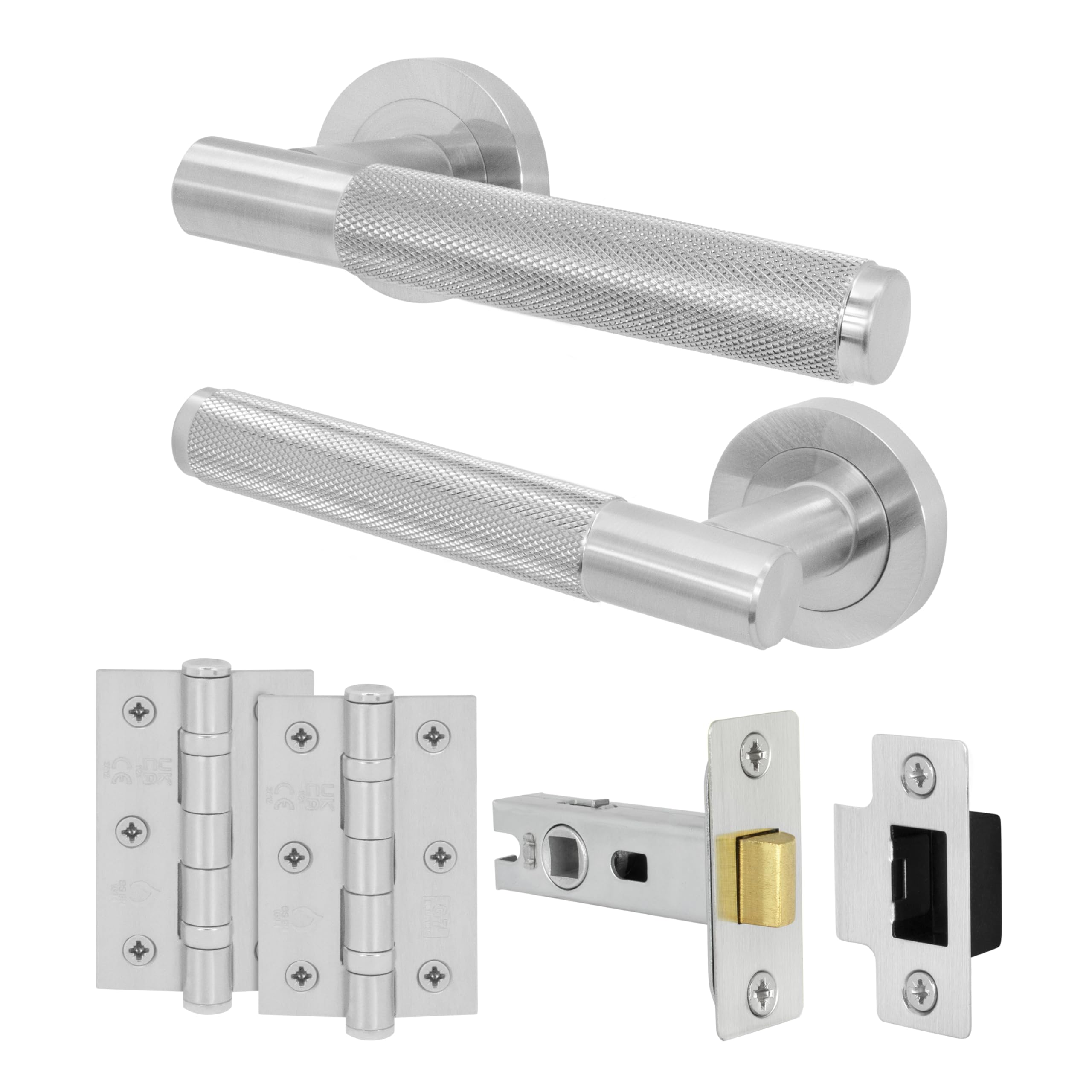 Eai Satin Nickel Satin Door Handle Latch Set, Internal Door Handle With 64Mm Latch And 76Mm Hinges, Varri Range 1 Pack