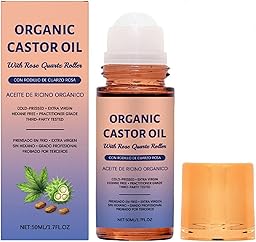 RAINPOT Organic Castor Oil Roll On with Rose Quartz Roller – 100% Cold Pressed Moisturizing Oil for Brows, Lashes, Face, Hairline & Dry Skin – Travel Friendly Leakproof Roller Bottle (1)