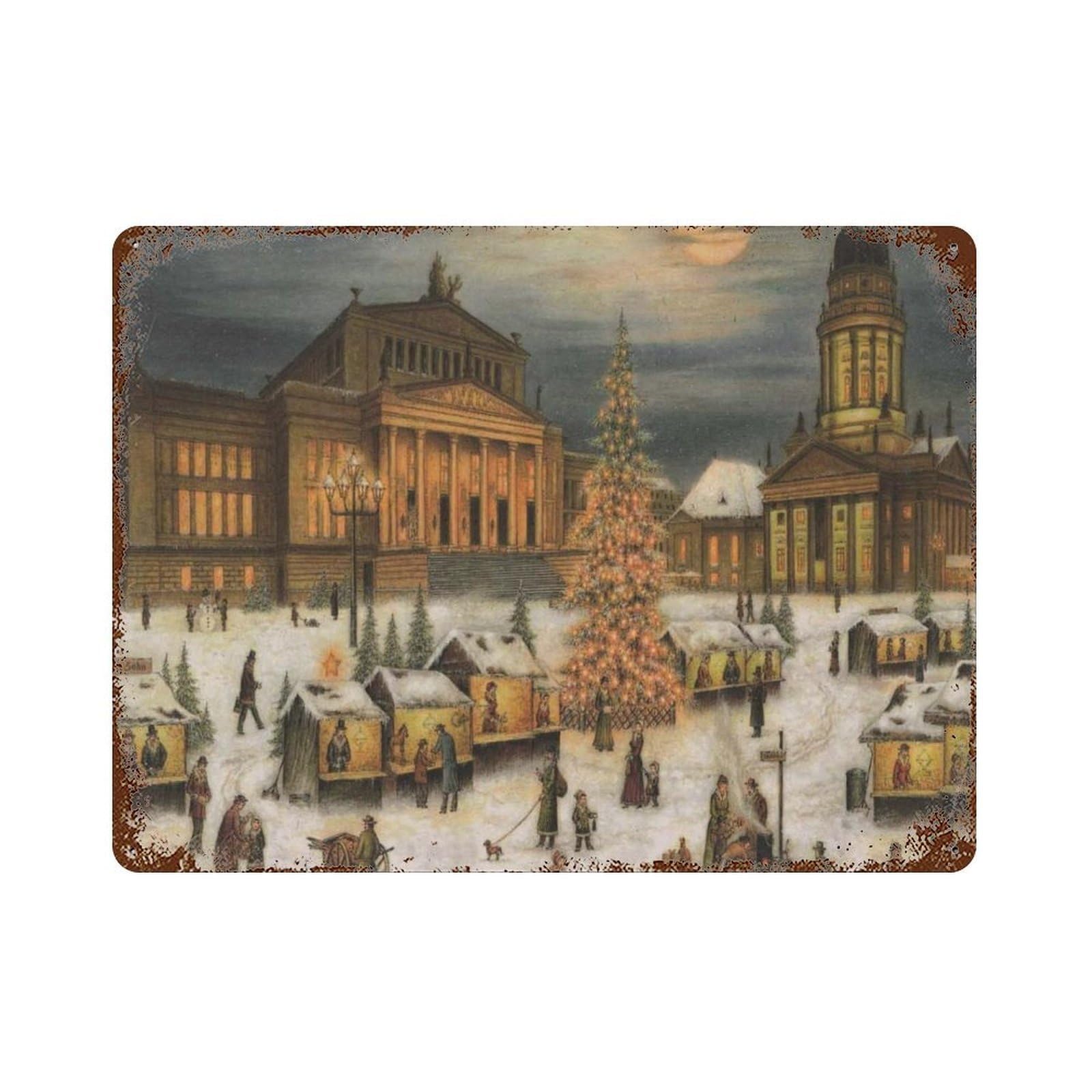 xiaoxiaoshen Retro Christmas Winter Village Art Tree Festival Wall Decor Art Metal Tin Poster Modern Home Decor Art Home Bar Shop Decorations Vintage Sign 30x40cm