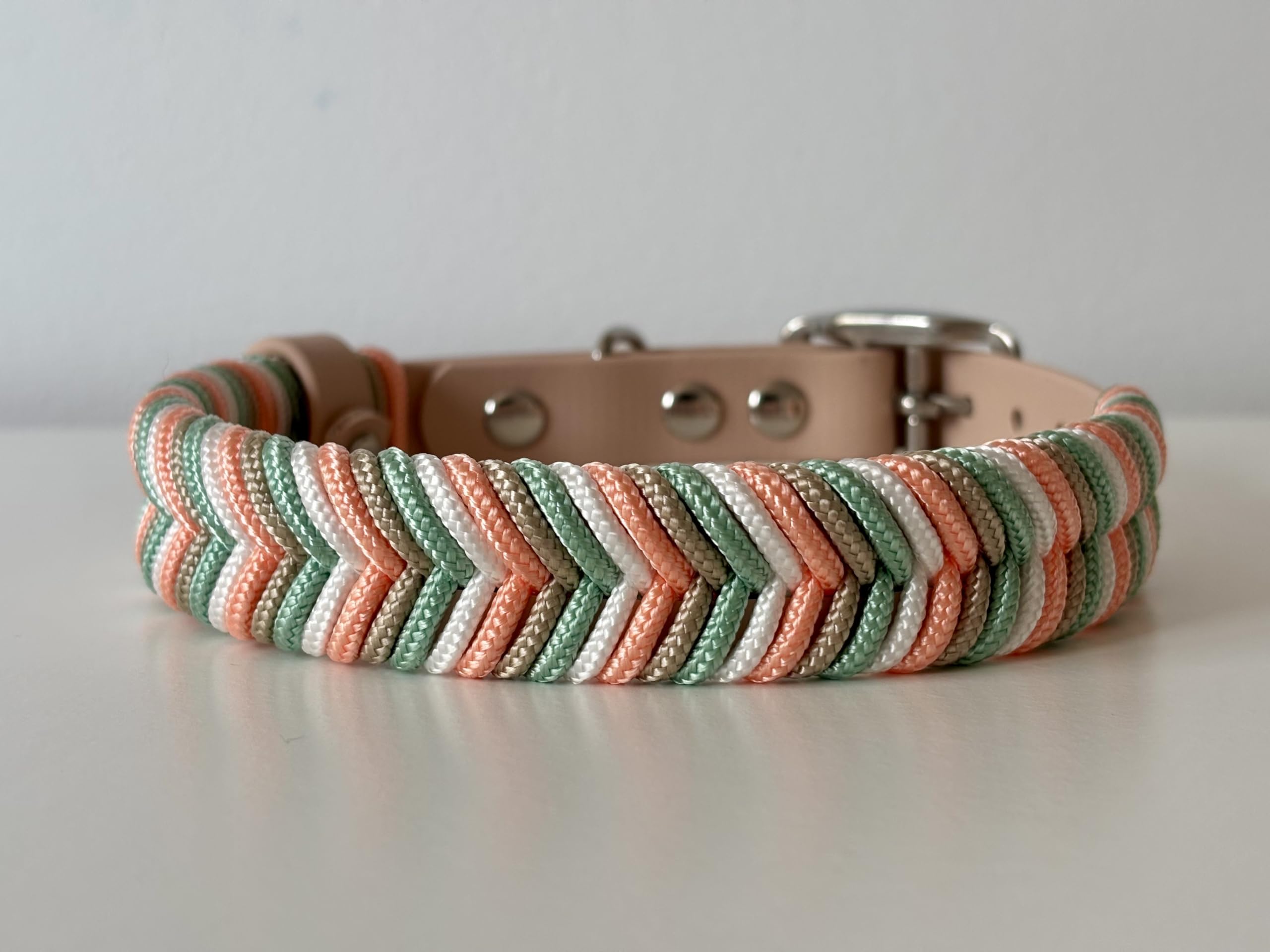 Collar Perro Pequeño, Collar para Perros de Biothane y Paracord con Acero Inoxidable, Pulsera a Juego, Hecho a Mano en España, Impermeable Ajustable y Duradero (Ama, S)