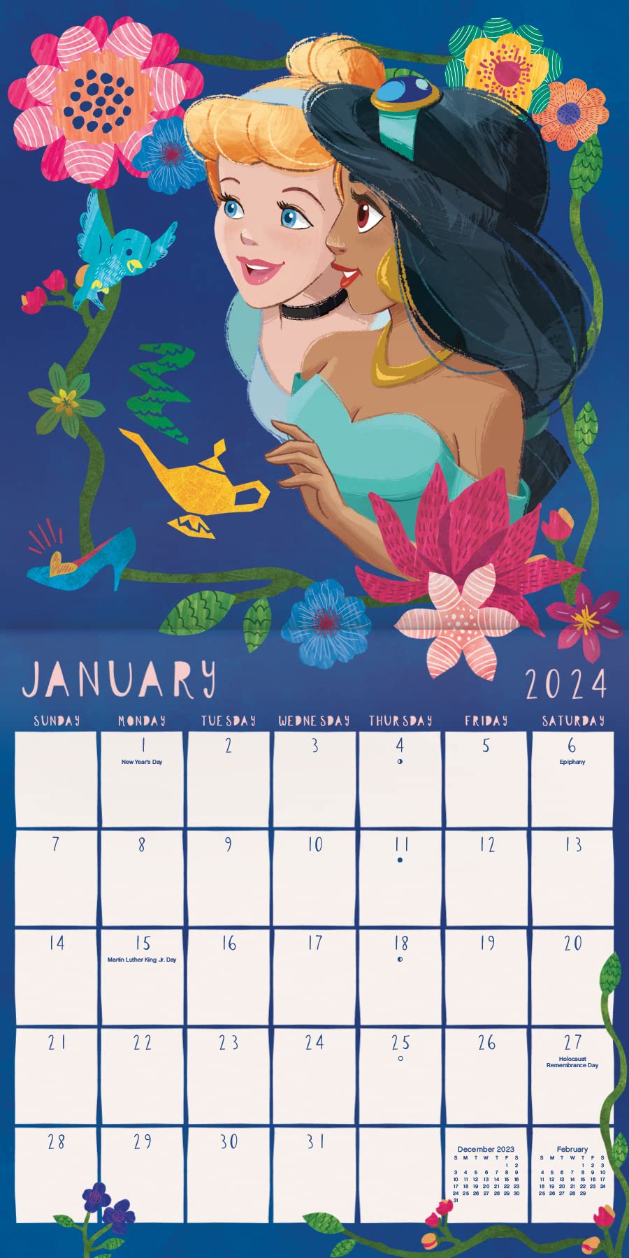 Mini calendario de pared de princesas Disney 2024