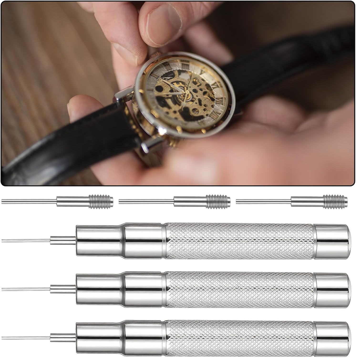 6 pcs Watch Strap Removal-Tool Watch Pin Removal Tool, Watches Band Link Removal Tools Adjuster Watches Repairing Tools, 0.7mm 0.8mm 0.9mm Tool Set