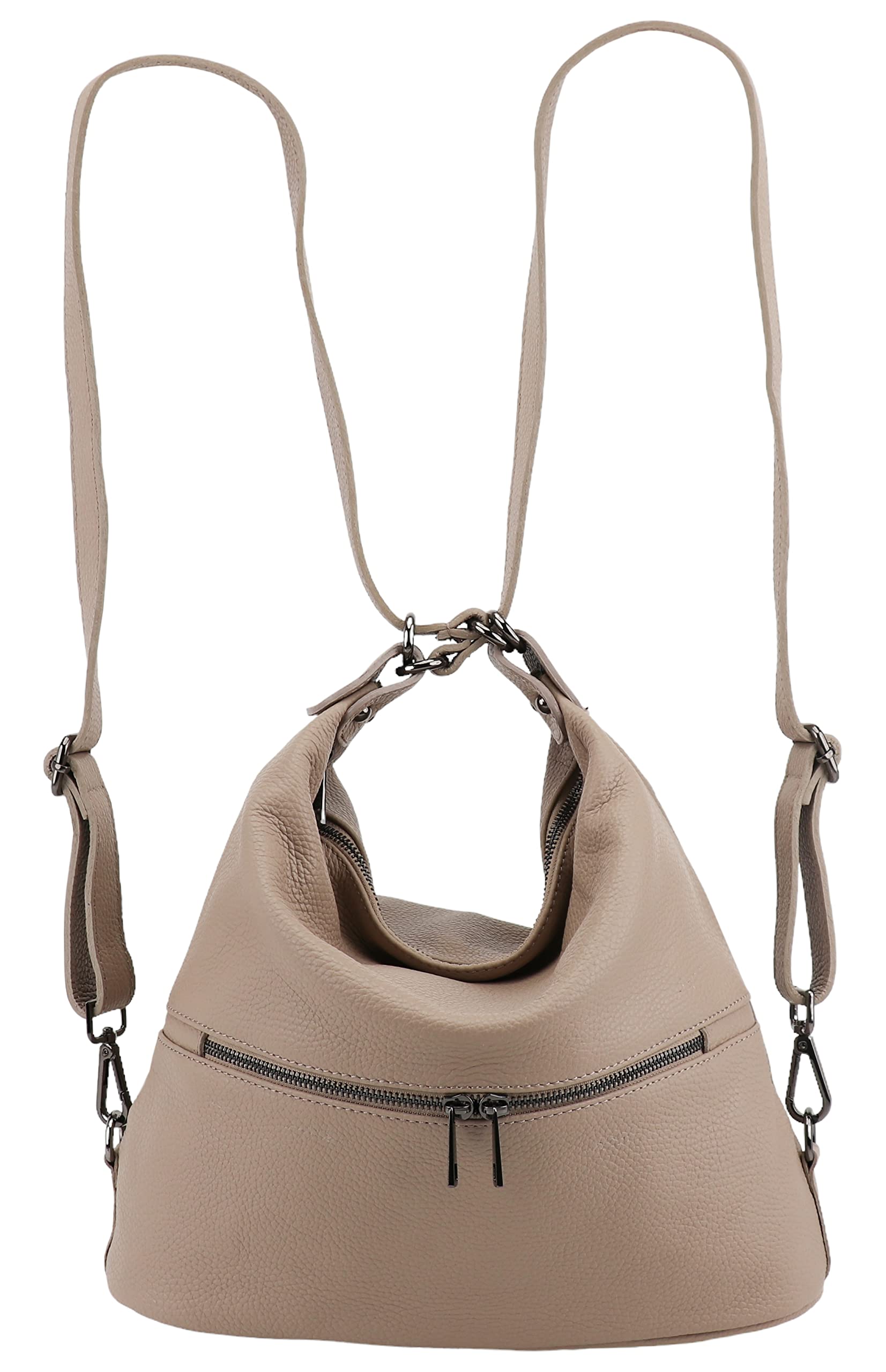 SH Leder Bina G677 torebka 2 w 1, plecak damski, torba na ramię, z prawdziwej skóry groszkowanej (szer. 33 cm x wys. 32 cm x głęb. 12,5 cm), jasny taupe, L