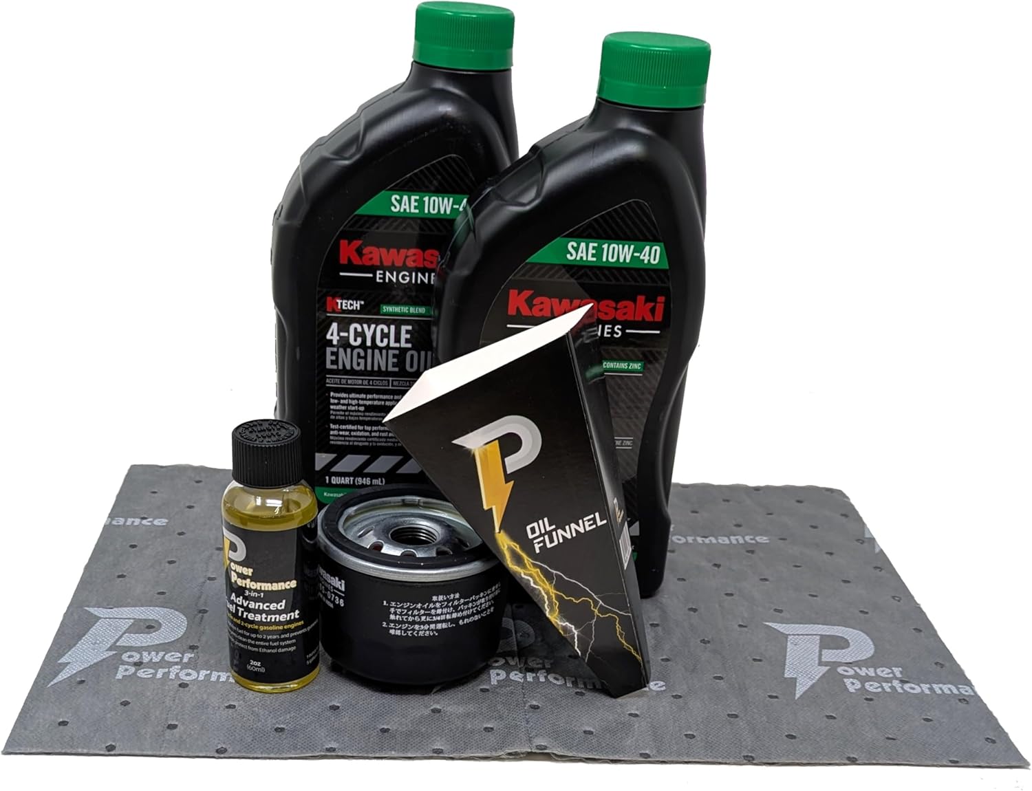 Power Performance 10W-40 Oil Change Kit for Kawasaki 49065-0721 (0736) and Fuel Treatment