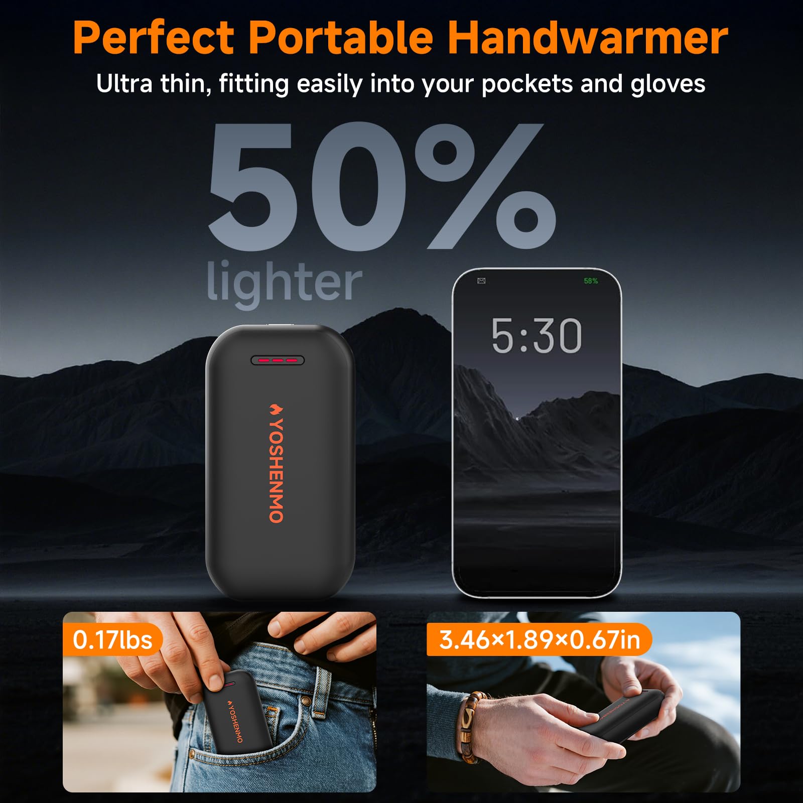 Hand Warmers Rechargeable, Electric Hand Warmer Reusable, AI Smart Chips 20Hrs Long Safe Heat,Gifts for Christmas Outdoor/Indoor/Golf/Camping/Hunting/Pain Relief (2 Packs)