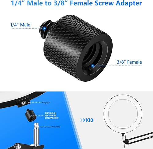 Miniatura 41 de NEEWER ST23 - Paquete de 3 adaptadores de rosca estándar de 1/4 a 3/8 pulgadas, adaptador de rosca para soporte de luz de estudio, adaptador