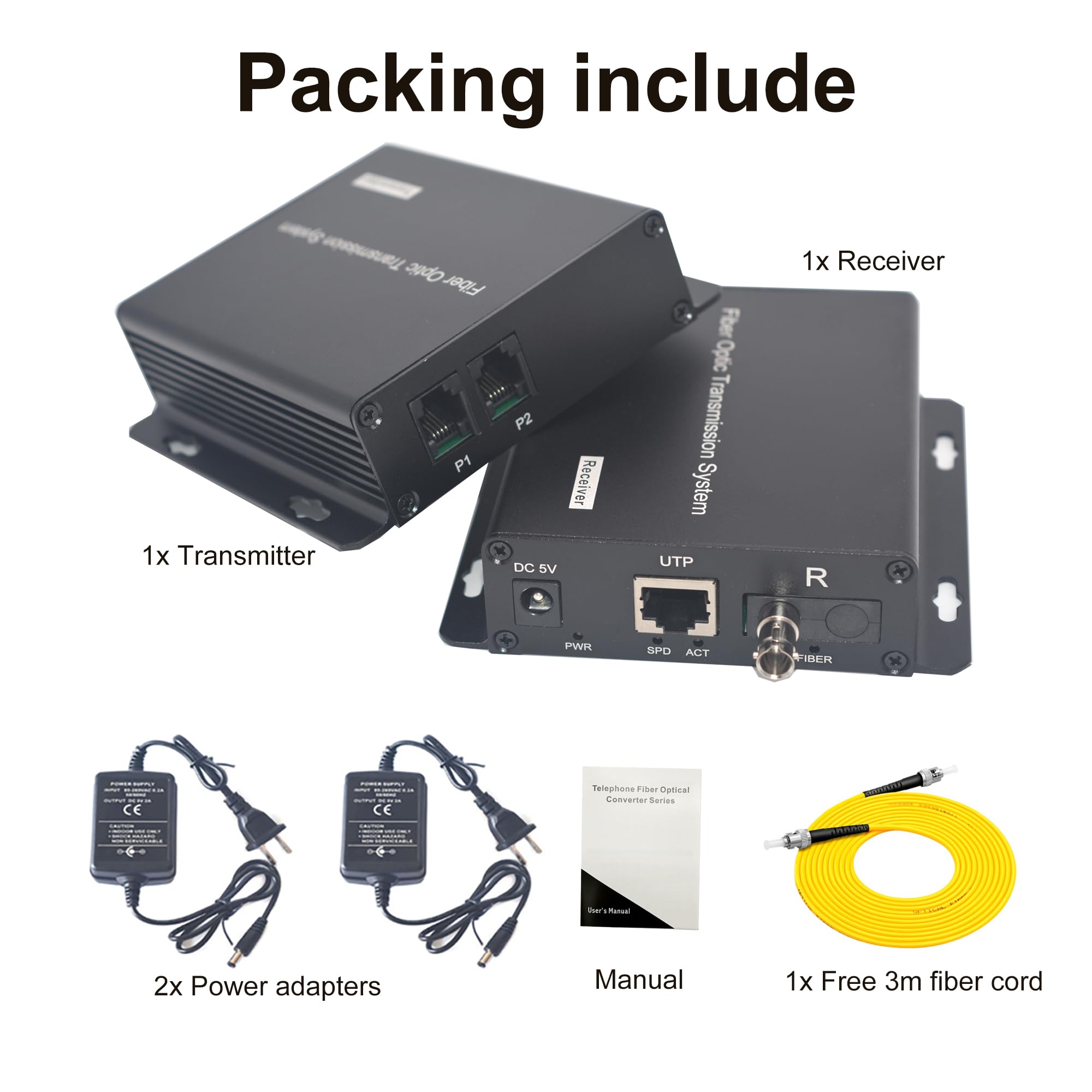 2 porte POTS telefoni e rete Extender su fibra ottica A Set, PCM Phone RJ11 RJ45 a fibra ottica, ST ottica monomodale 20 km multimodale 500M, supporto chiamato id, anello e fax