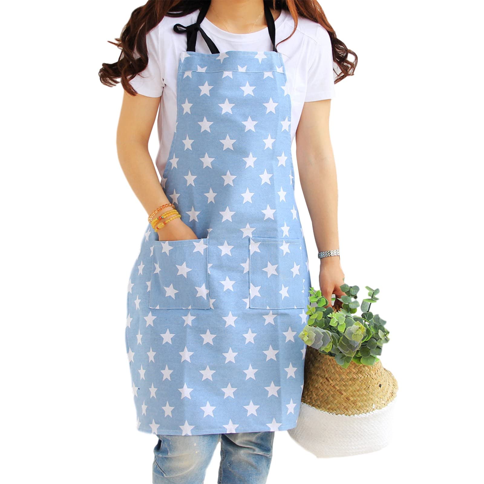 SAMI STUDIOS 100% Cotton Adjustable Bib Cooking Kitchen Aprons With Large Pockets, BBQ Drawing Dishwashing Baking Grill Restaurant For Men & Women UNISEX Durable Washable 70x80 Cms