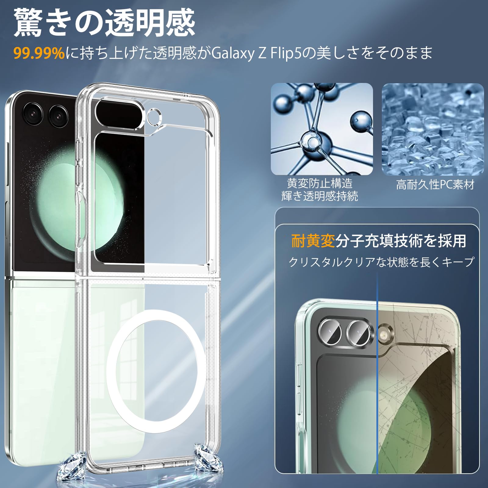 Amazon.co.jp: Galaxy Z Flip5 ケース MagSafe対応 クリア マグネット