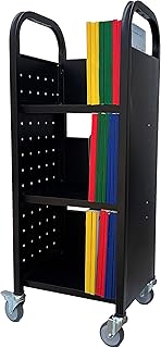Workington Single Bank Rolling Book Truck Book Cart with 3 Flat Shelves,...