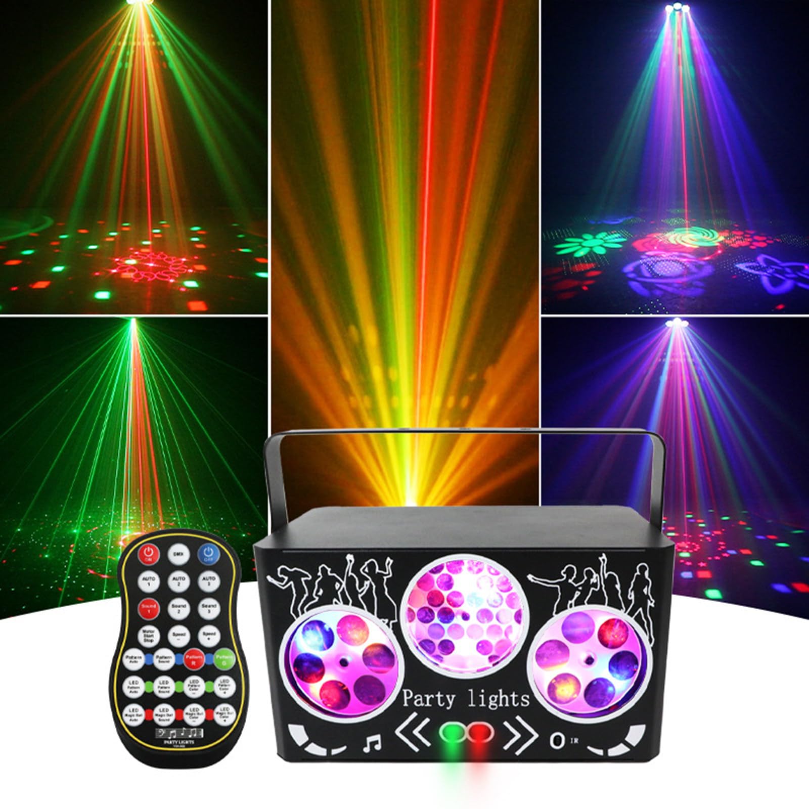 Luce Da Discoteca Rgbw, Proiettore Laser 4 in 1 Con Effetti Speciali, Luci Stroboscopiche a LED,Luce Da Palcoscenico Attivata Dal Suono Dmx, Telecomando, Per Dj, Feste,Matrimoni,Ktv,Riunioni in Casa