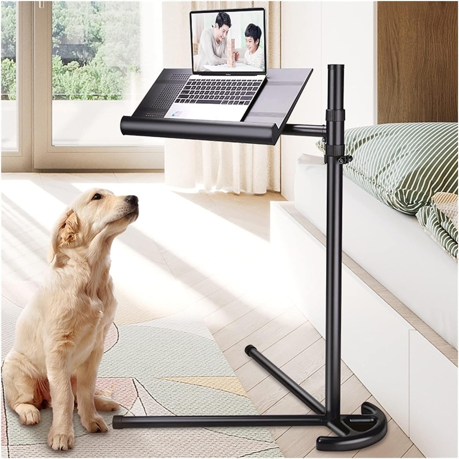 HYUARB Floor Stand Foldable Music Sheet Stand Height Adjustable Book Holder with Removable Booklight Tablet Holder for Bed