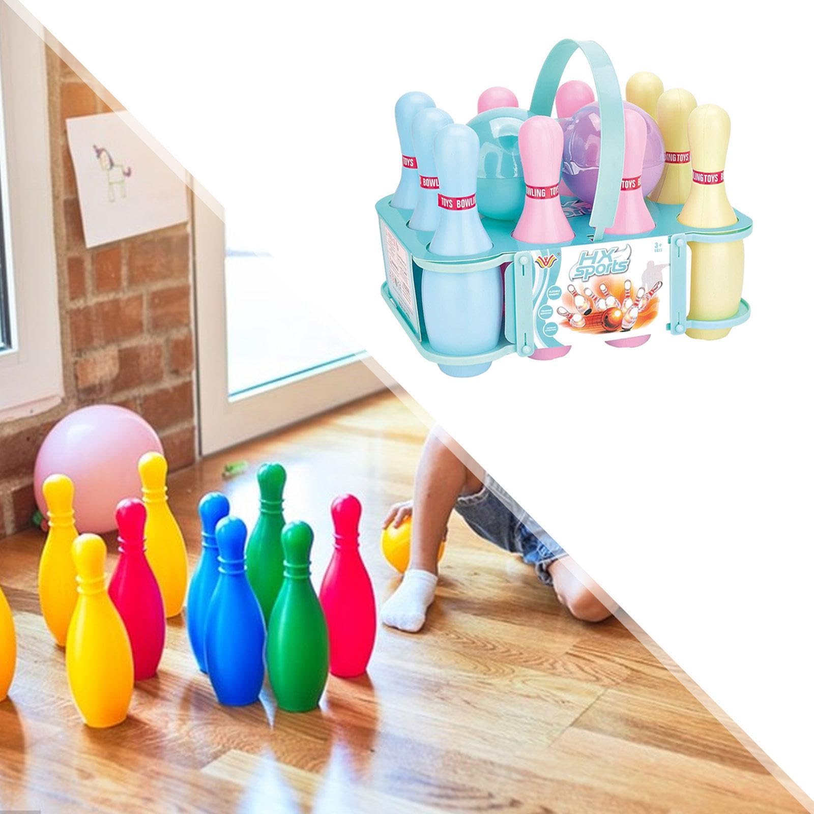 Set da Bowling per Bambini, Gioco Ricreativo per Bambini, con Supporto, Divertente Gioco Sportivo Interattivo da Interno, Giocattoli Sportivi da Bowli, Macaron Color 23cm