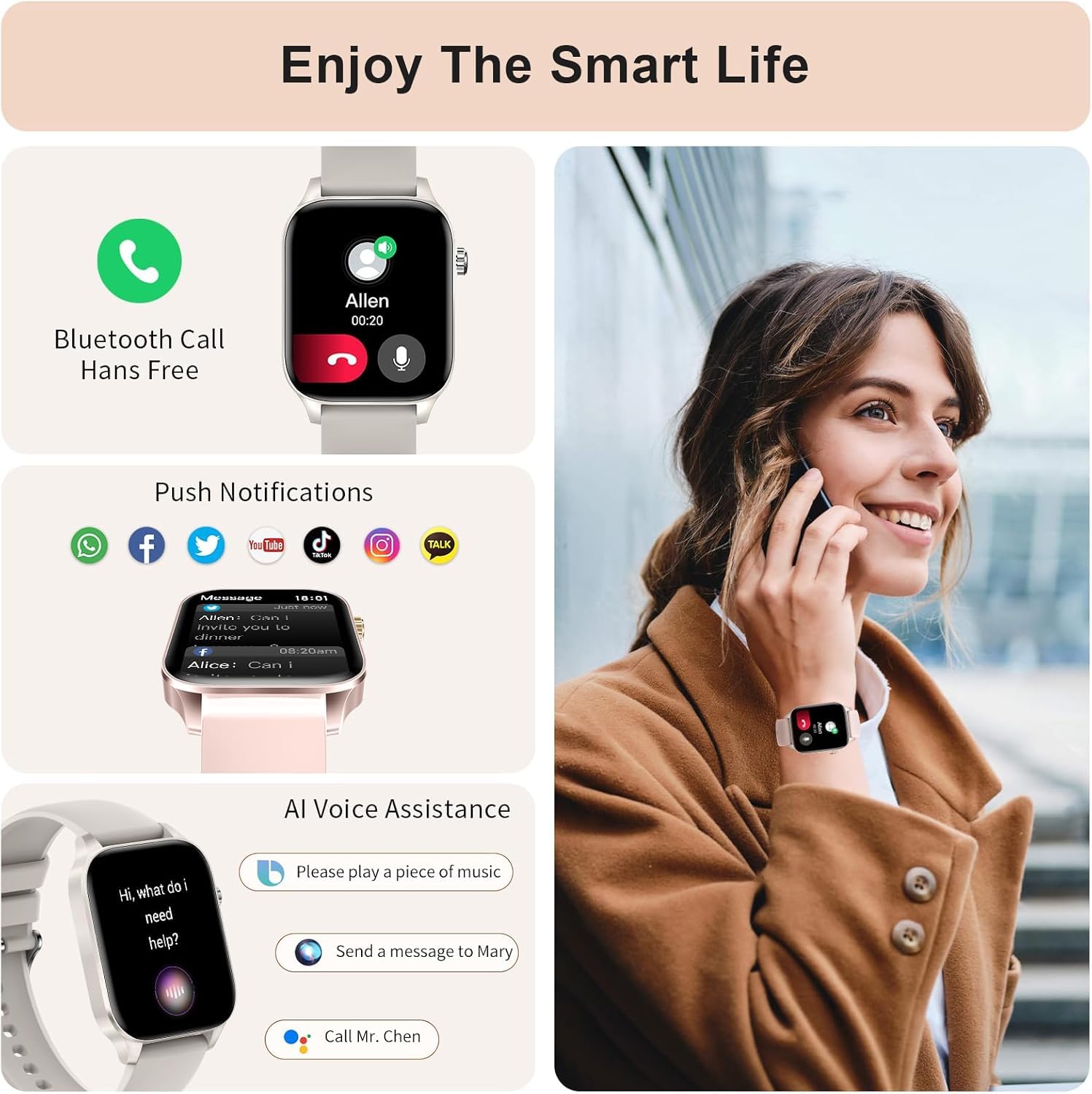 HXQHSTBG Orologio Intelligente Donna, 1,85" Smartwatch con chiamate, orologio sportivo digitale con monitoraggio del sonno, 120+ sport, smart watch con contapassi per Android iOS, IP67 (Grigio)