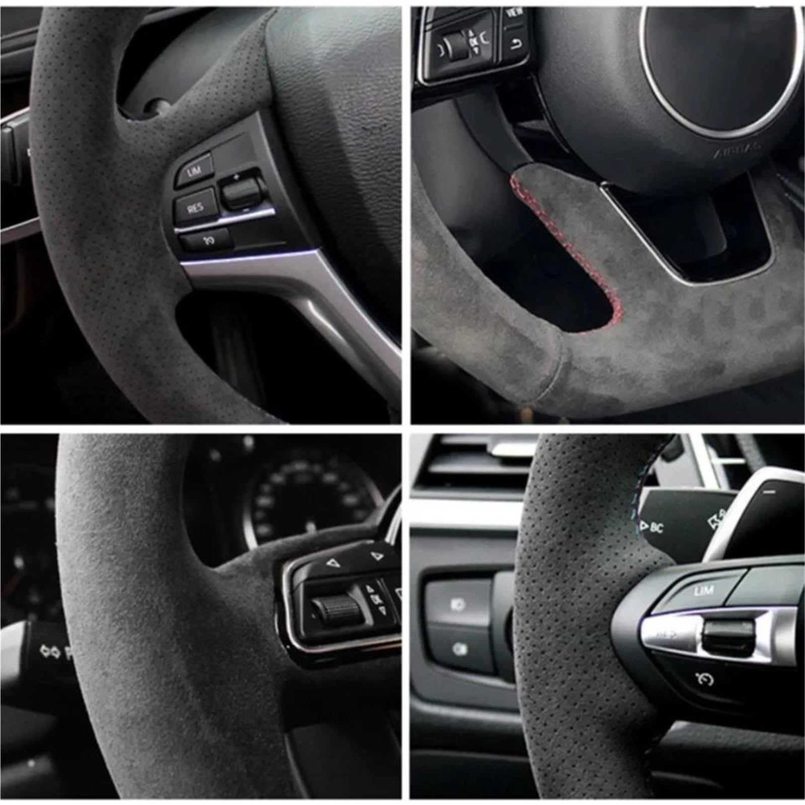 Lenkradbezug rutschfeste Schwarze Wildleder-Lenkradabdeckung Für Seat Für Leon 5F Mk3 Für Ibiza 6J Für Tarraco Für Arona Für Ateca Für Alhambra Leder Schutzhülle(Schwarzer Faden)