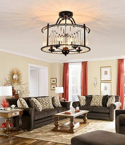 Miniatura 7 de 5-Light Black Semi Flush Mount Crystal Chandelier Metal Modern Ceiling Light Fixture Lighting for Living Room Dining Room Kitchen Bedroom Foyer