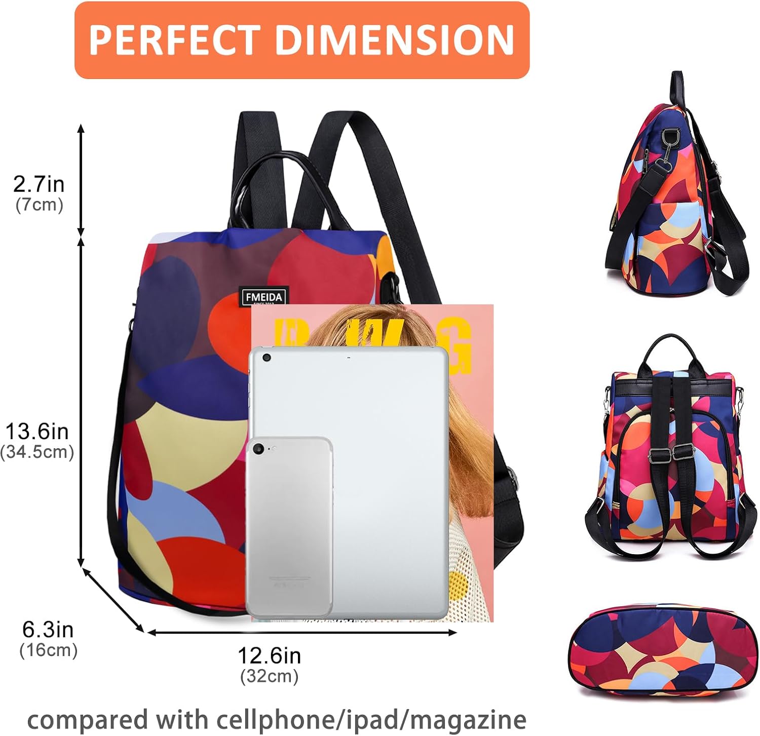 Backpack for Women Anti Theft Back Pack Purse Waterproof Nylon Backpack for College Bookbag Fashion Travel Shoulder Bag Colorful Polka Dots - Image 3