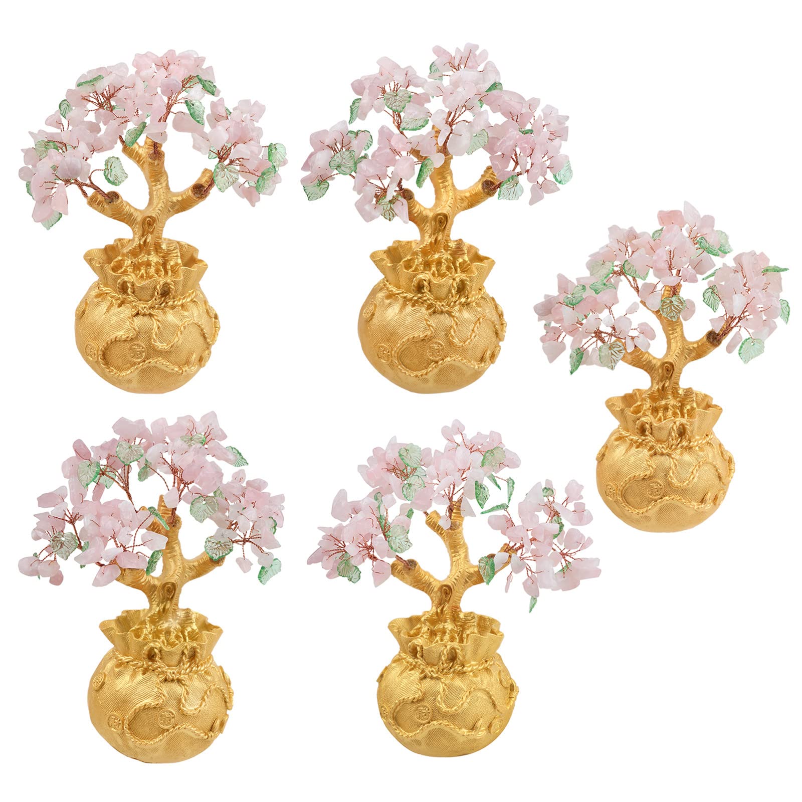Nupuyai Rose Quartz Crystal Money Tree with Golden Money Bag Base for Home Office Decor Wealth and Luck Bonsai Tree Fengshui Ornament with Gift Box - Image 3