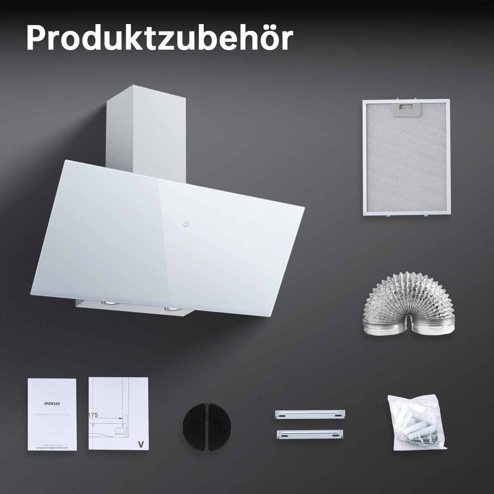 SNDOAS Okap kuchenny 90 cm, siła ssąca 700 m³/h, klasa efektywności energetycznej A++, 3 stopnie + ekran dotykowy Booster, filtr z węglem aktywnym do pracy powietrza wylotowego/obiegowego, oświetlenie