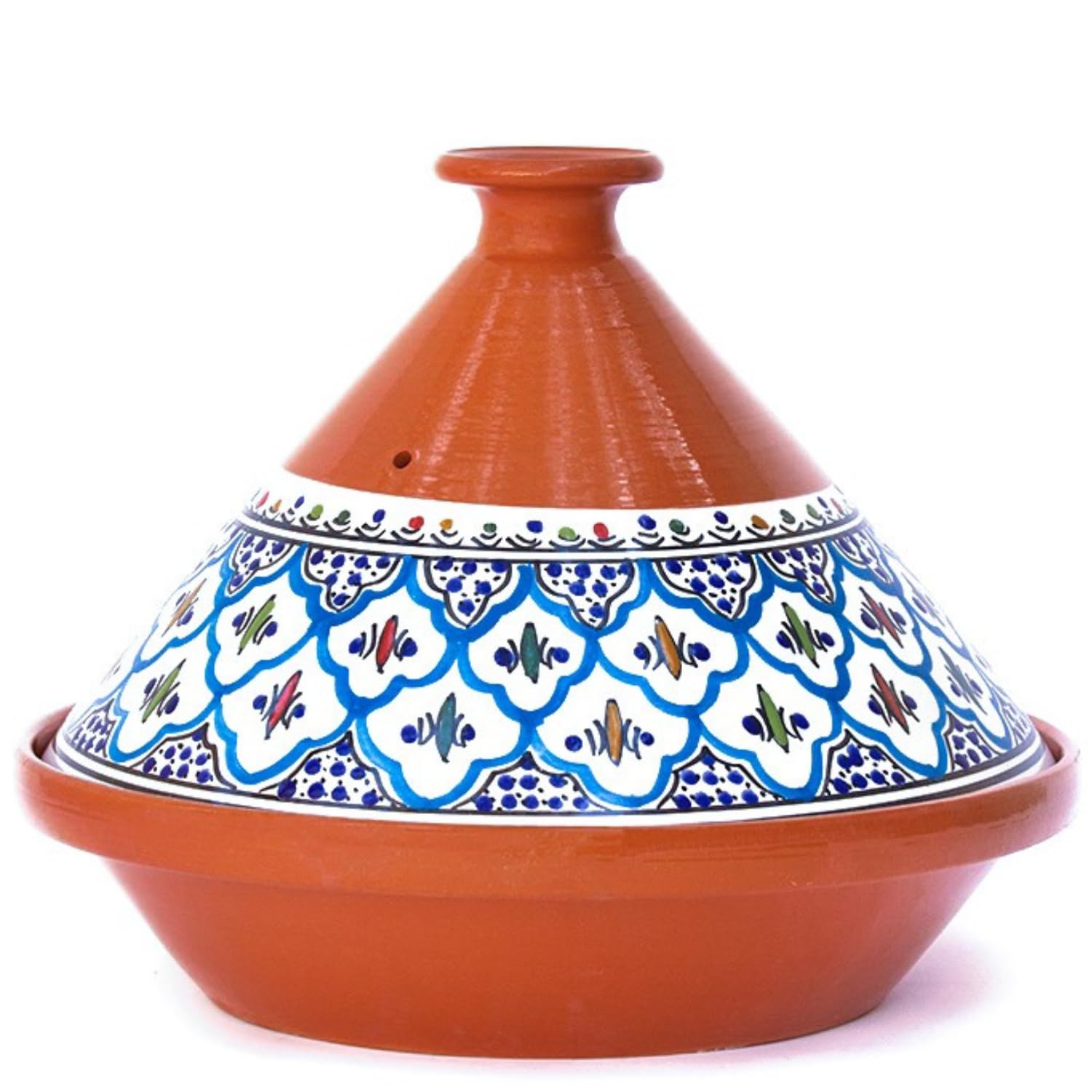 Kamsah Tagine Pot for Cooking and Flavor Enrichment - Large Clay Pot 12”, 5.5 QT - Non-Stick Handmade Cookware - Moroccan Ceramic Pots for Cooking with Lid & Serving Bowl - Bohemian Classic Turquoise