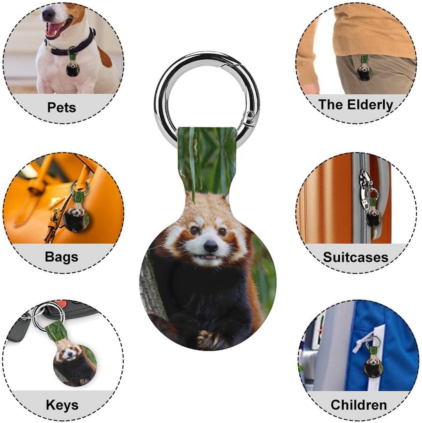 Red Panda Cute Silicone Case Compatible with Airtags Protective GPS Holder with Keychain for Wallet Luggage Pets