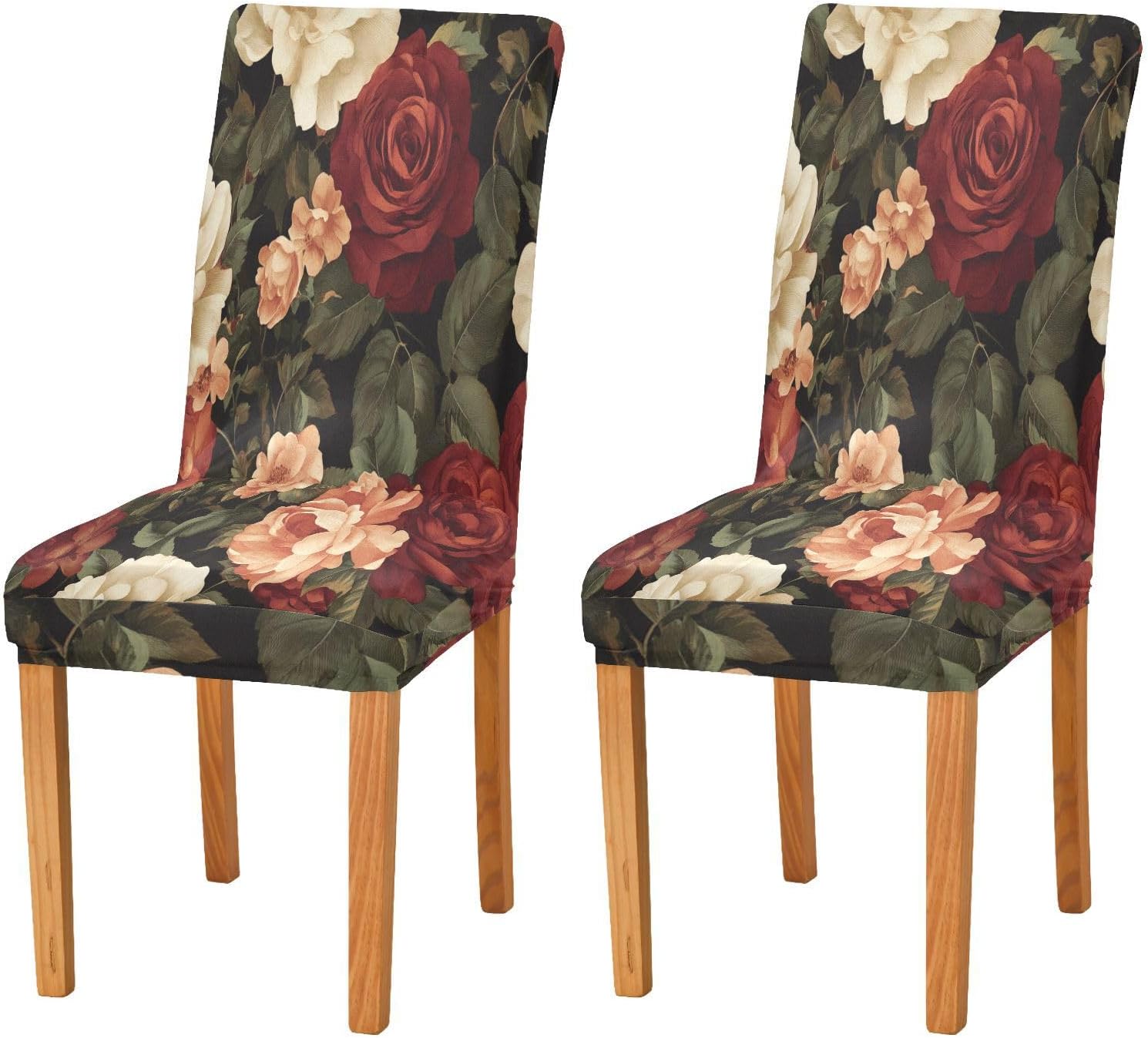 ALAZA Chair Covers for Dining Room, Red Roses and Flower Stretch Chair Cover Sets Chair Protector Removable Washable for Ktichen Restaurant Hotel