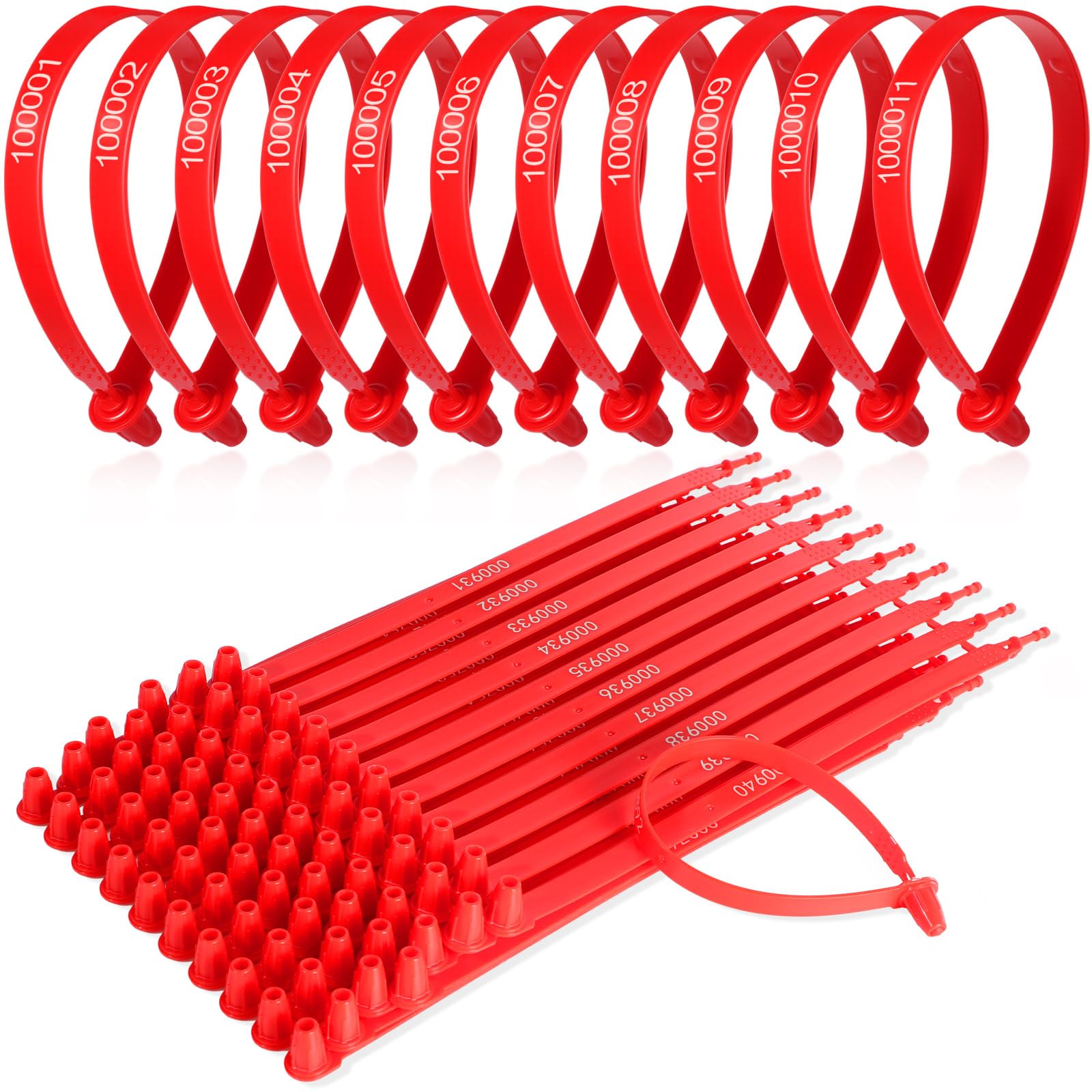 Nuanchu 500 Pcs Plastic Tamper Seals Zip Ties for Fire Extinguishers Blank Security Tags Disposable Self-Locking Signage Trailer Truck Seal Tie, 250mm Length for Truck, Trailer, Container (Red)