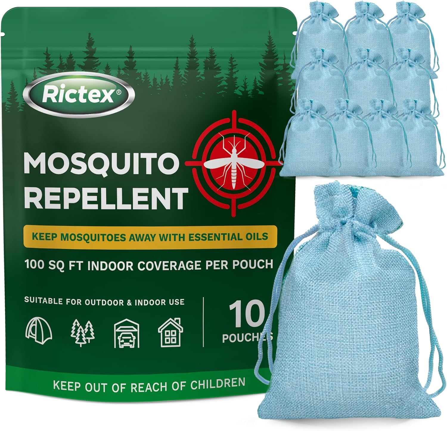 Mosquito Repellent Outdoor Patio &amp; Yard: Natural Citronella &amp; Peppermint Oil Pouches – Safe for Kids &amp; Pets – Essential Oils Formula – Mosquitoes Repeller – Camping &amp; Backyard (10 Pouch)