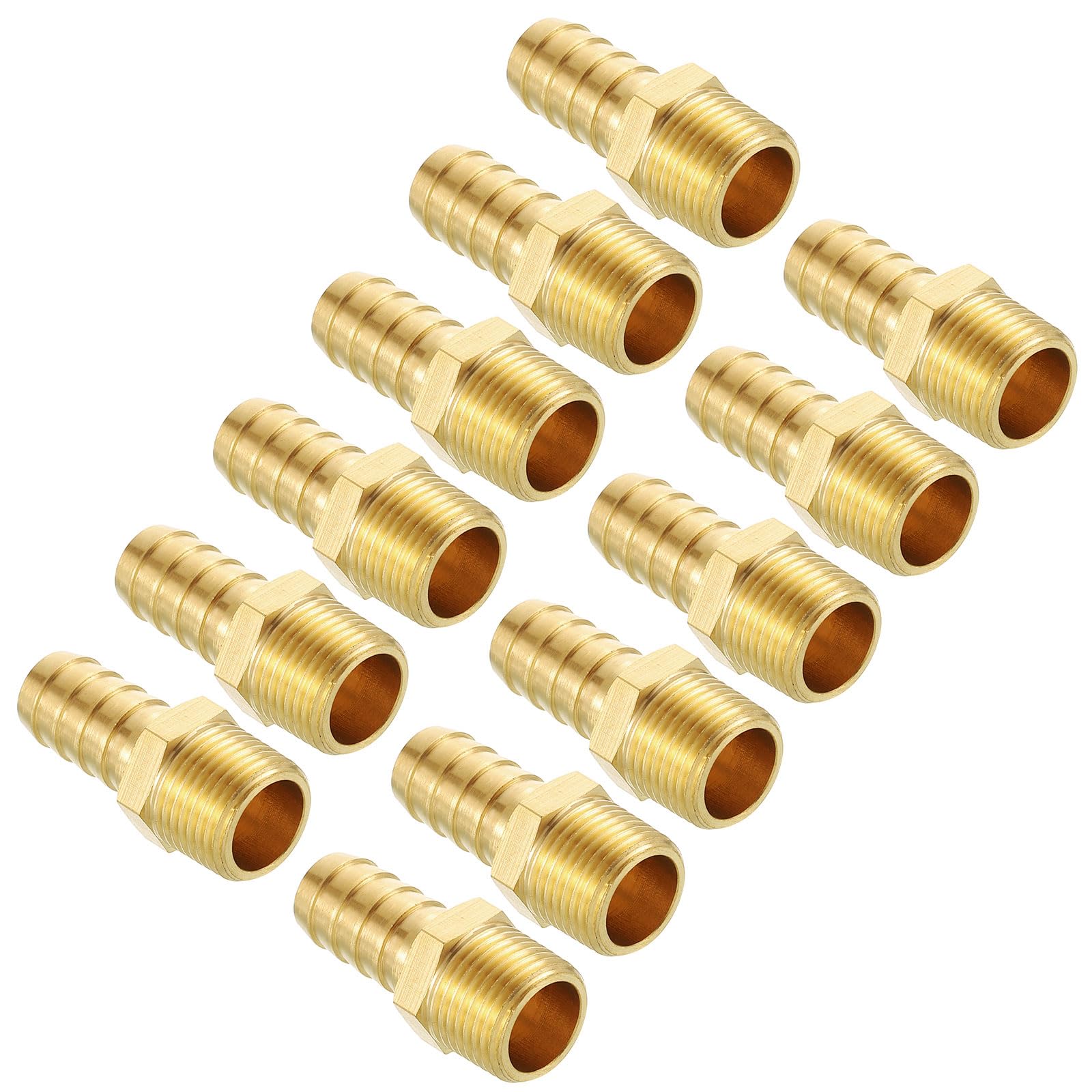 Kozelo Pack of 12 Brass Hose Barb Fittings Adapter Connector 1/2"(15mm) Hose Barb to 3/8"(10mm) NPT Male Fittings for Home Machines, Massage Bathtubs, and Irrigation Systems