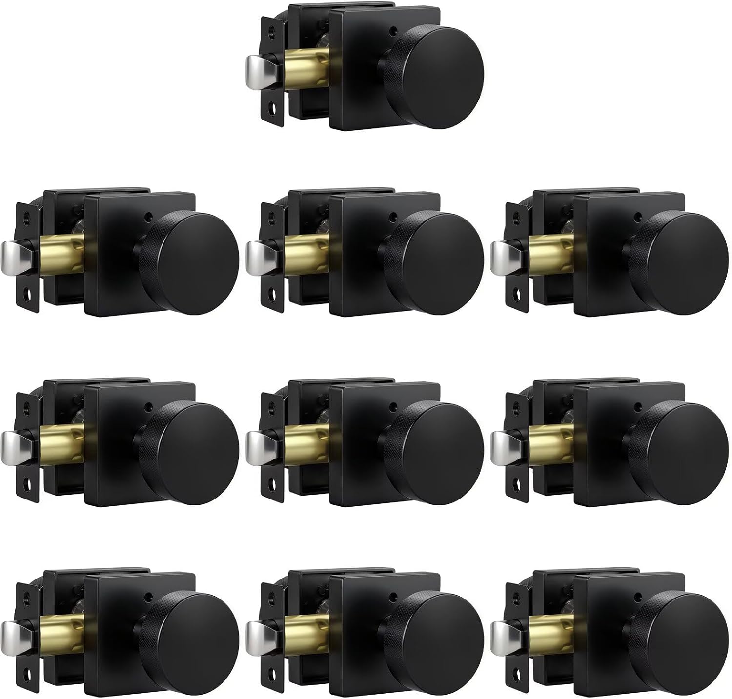 Knobonly 10 Pack Black Door Knobs for Bedroom and Bathroom, Privacy Door knobs Interior with Lock, Square Door Knobs Matte Black Door Handles Zinc Alloy