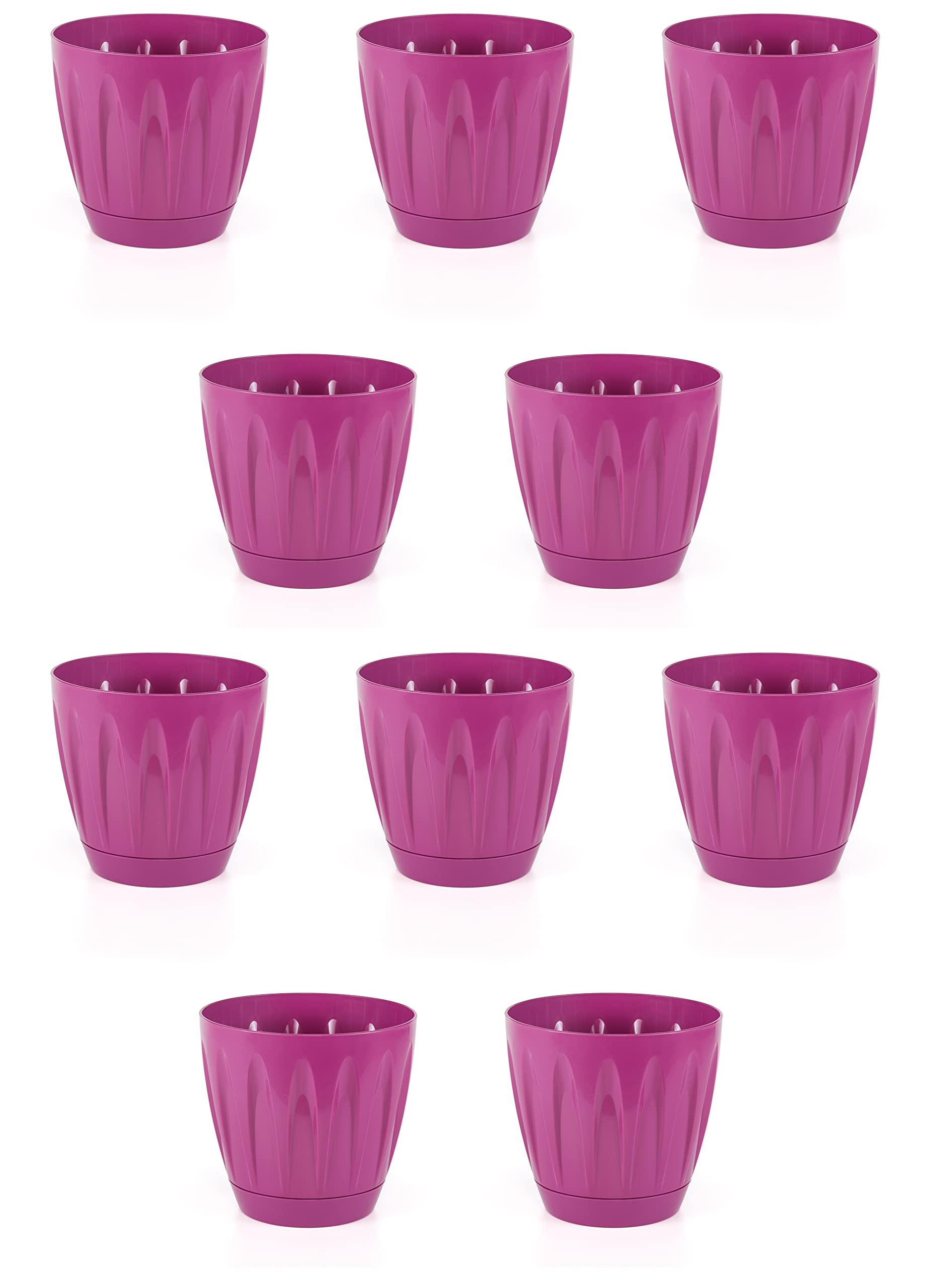 Jolie Max Modern Daisy Round Flower Pot with Self Saucer. Indoor/Outdoor Flowerpot. (Fuchsia) (7 Sizes) (10, No:4 (6 Lt))