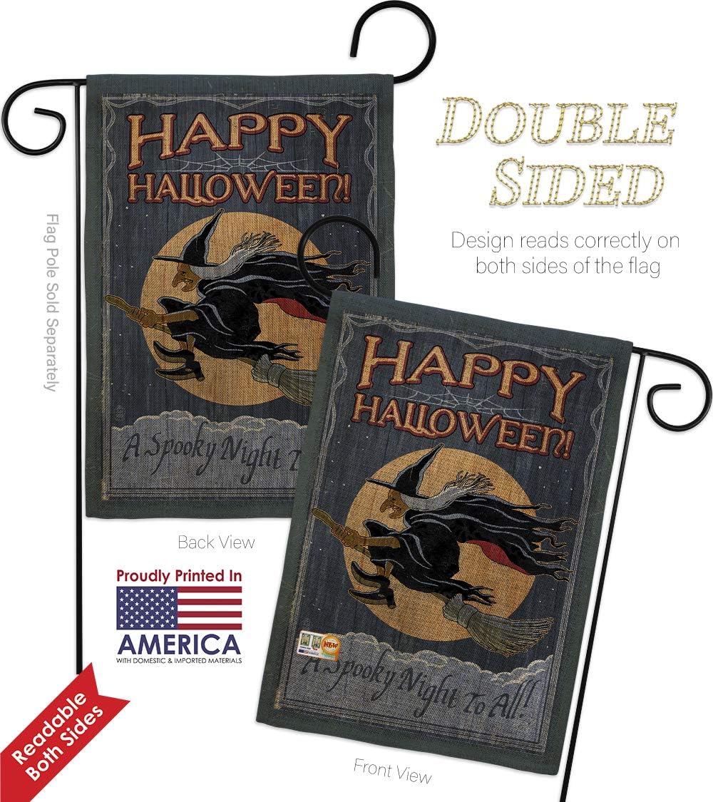 Breeze Decor A Spooky Night 2pcs Pack Fall Halloween Witch Trick or Treat Black Cat Season Autumntime Pumpkin House Decoration Banner Small Yard Gift Double-Sided, Garden Flag 13"x 18.5", Made in USA