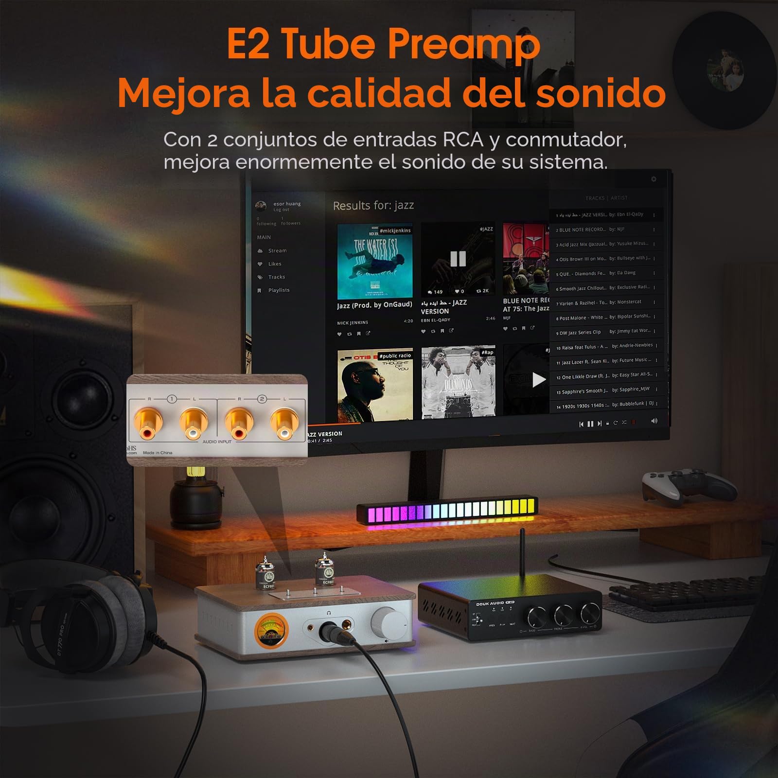 Amplificador de auriculares de tubo Douk E2 con salidas XLR/4,4 mm/6,35 mm/RCA, Preamplificador estéreo HiFi con medidor de VU-para auriculares, amplificador doméstico, altavoces activos