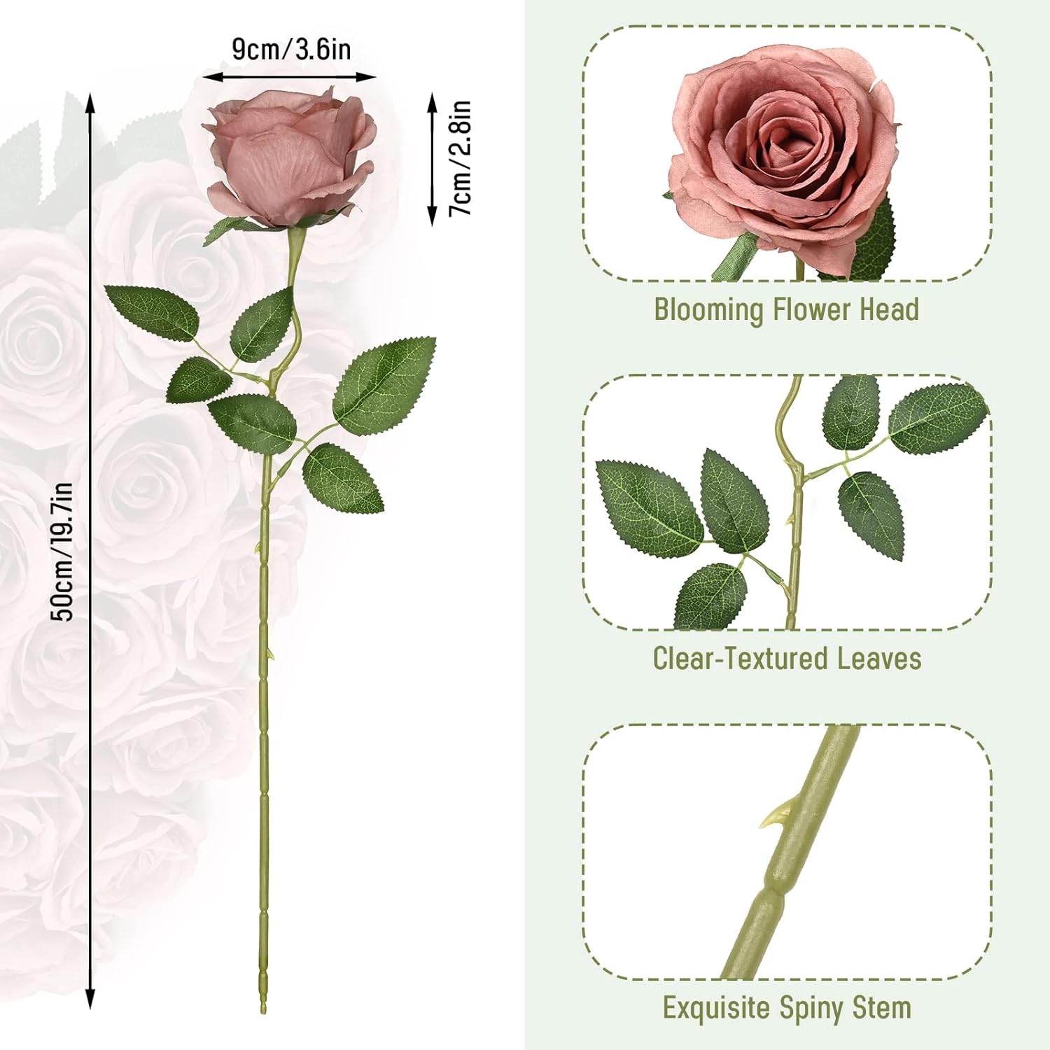 Waipfaru 12 Pcs Artificial Flowers Fake Silk Dusty Roses, Faux Real Touch Roses Bouquet with Long Stem for Wedding Party Home Decor (Dusty Rose) - Image 6