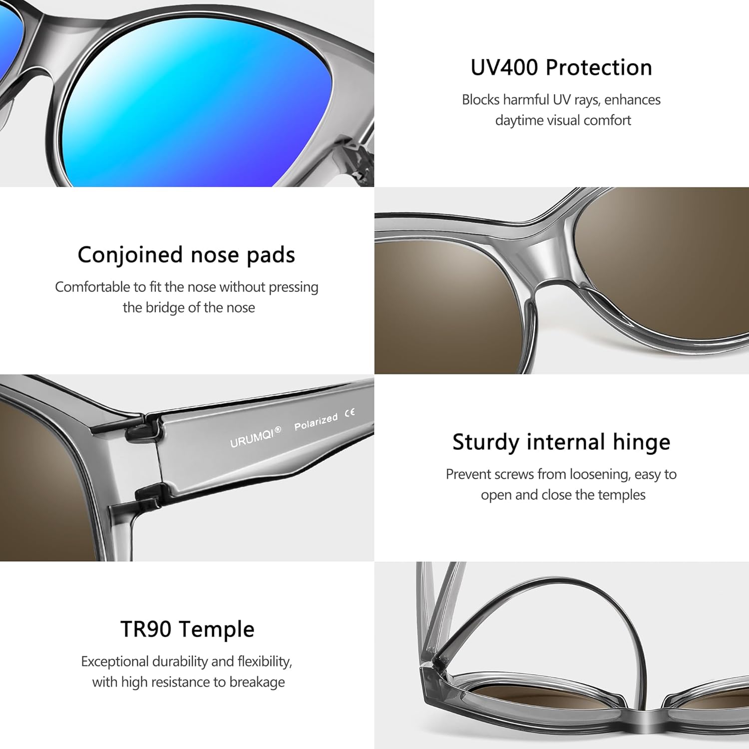 URUMQI Sunglasses Over Glasses Women, Polarized UV400 Protection Fit Over Glasses Sunglasses for Women Round Cat Eye